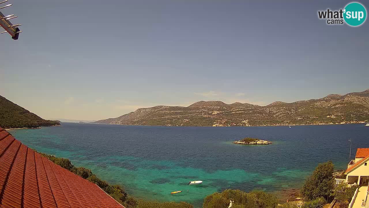 Korčula live webcam – Tri Žala panorama verso Pelješac