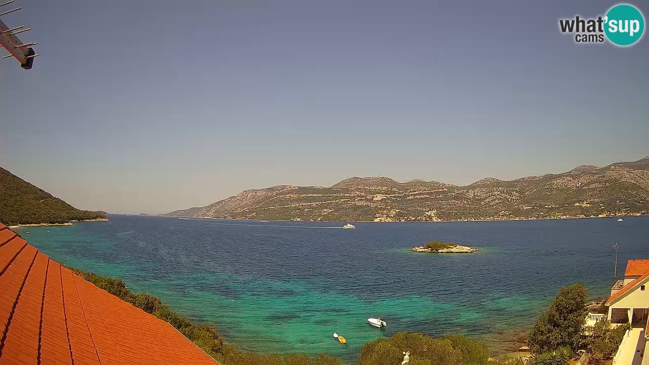Korčula live webcam – Tri Žala panorama verso Pelješac