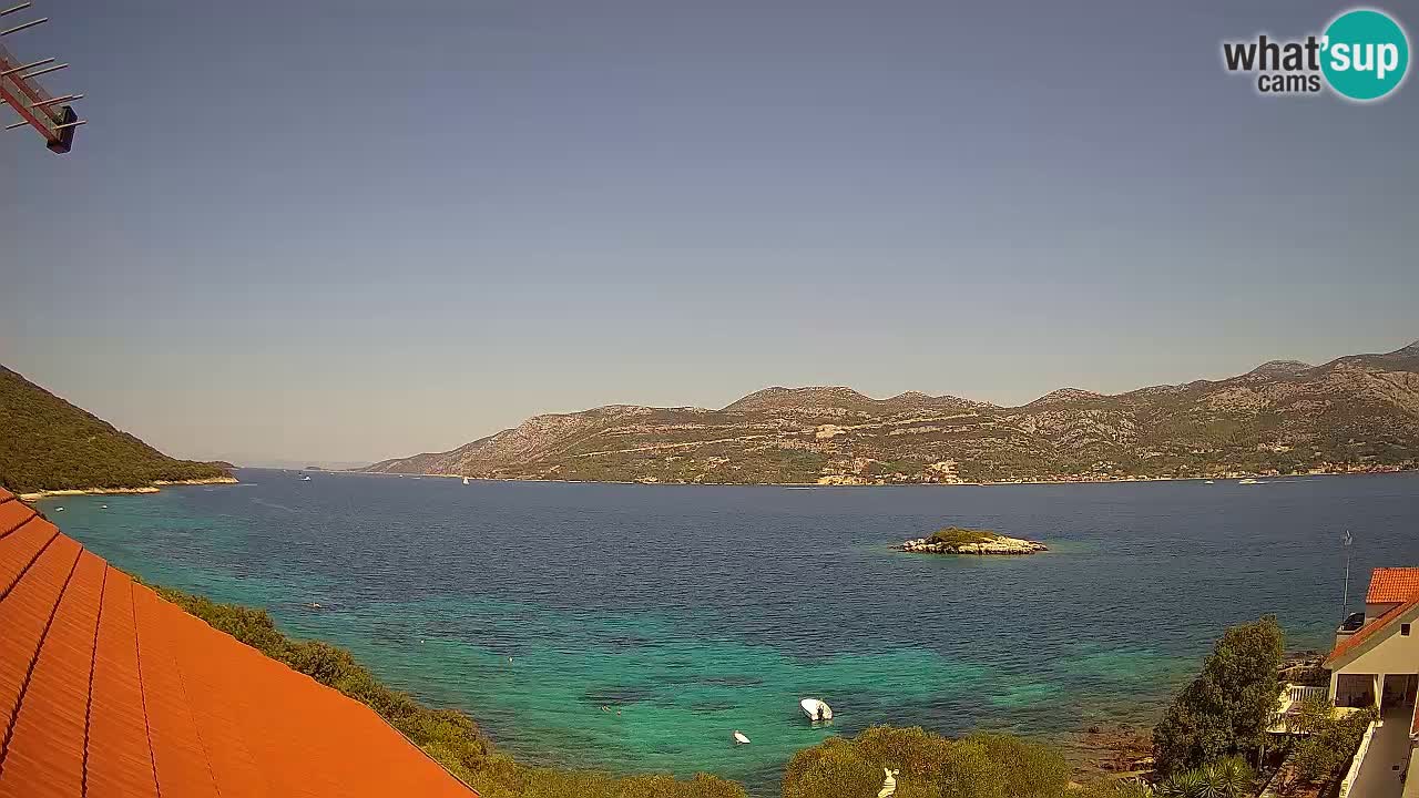 Korčula live webcam – Tri Žala panorama verso Pelješac