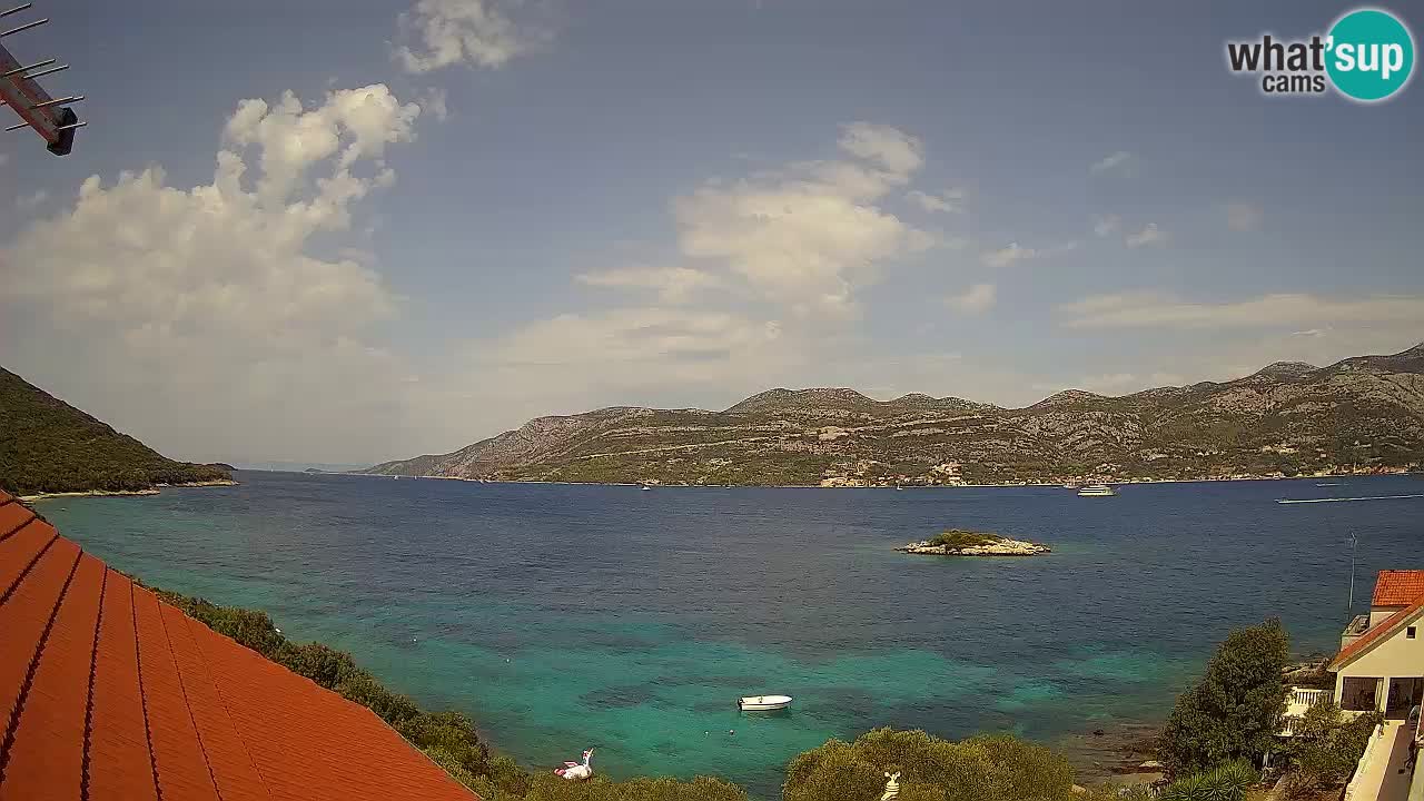Korčula live webcam – Tri Žala panorama verso Pelješac