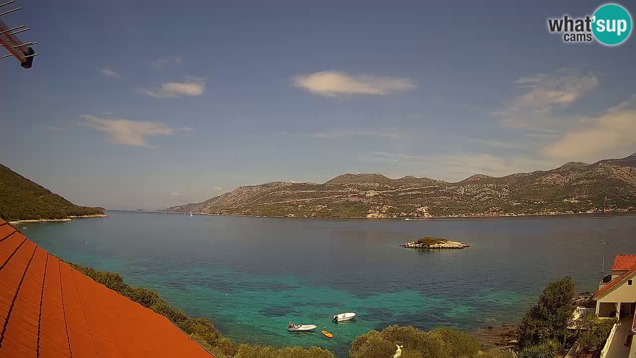Korčula live webcam – Tri Žala panorama verso Pelješac