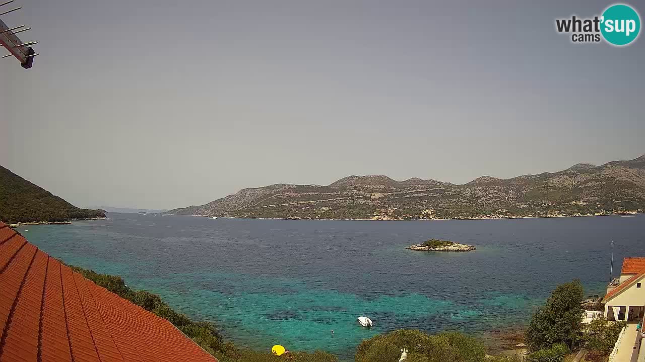 Korčula live webcam – Tri Žala panorama verso Pelješac