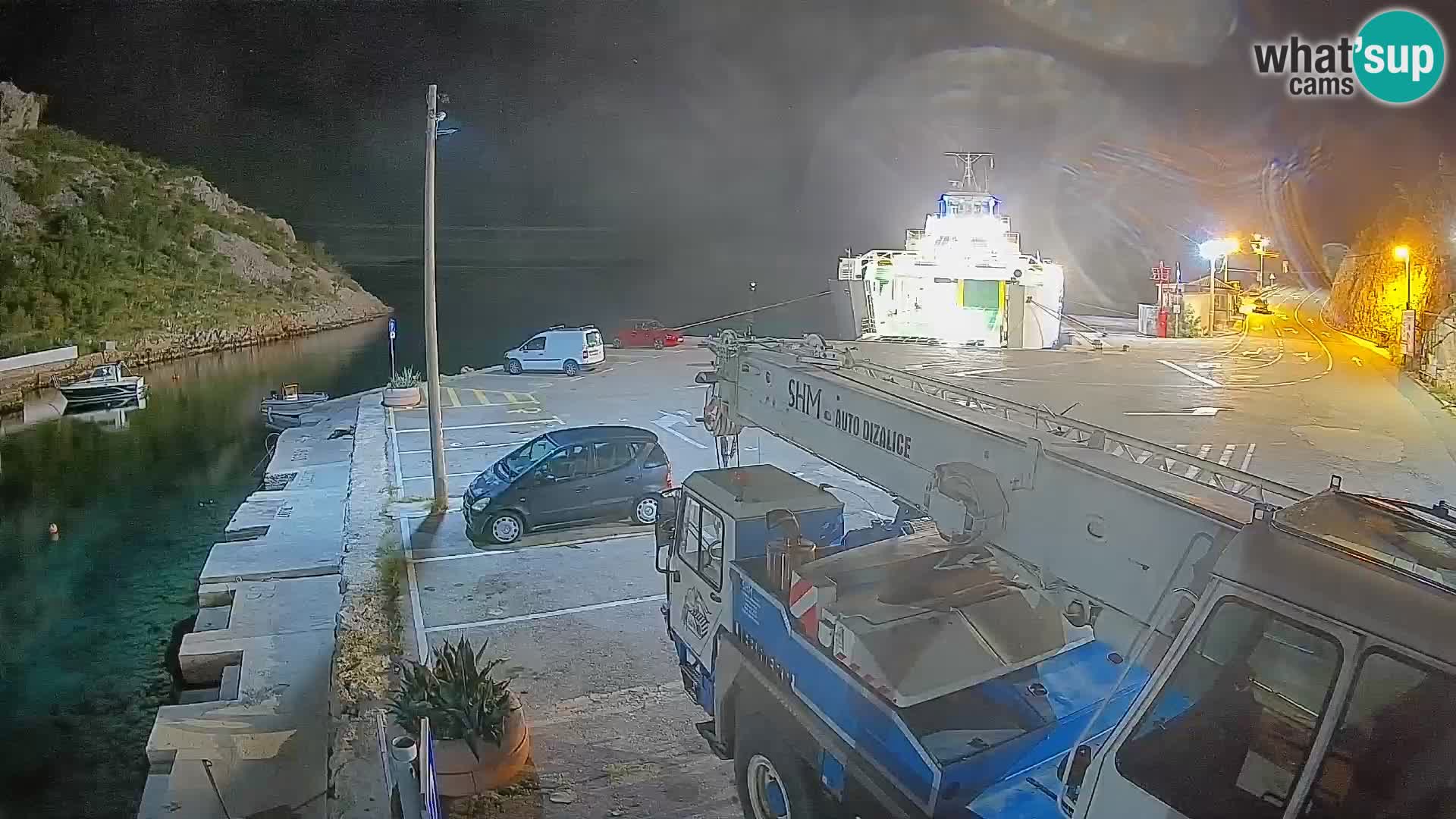 Webcam del puerto de ferris de Prizna – hacia la isla de Pag