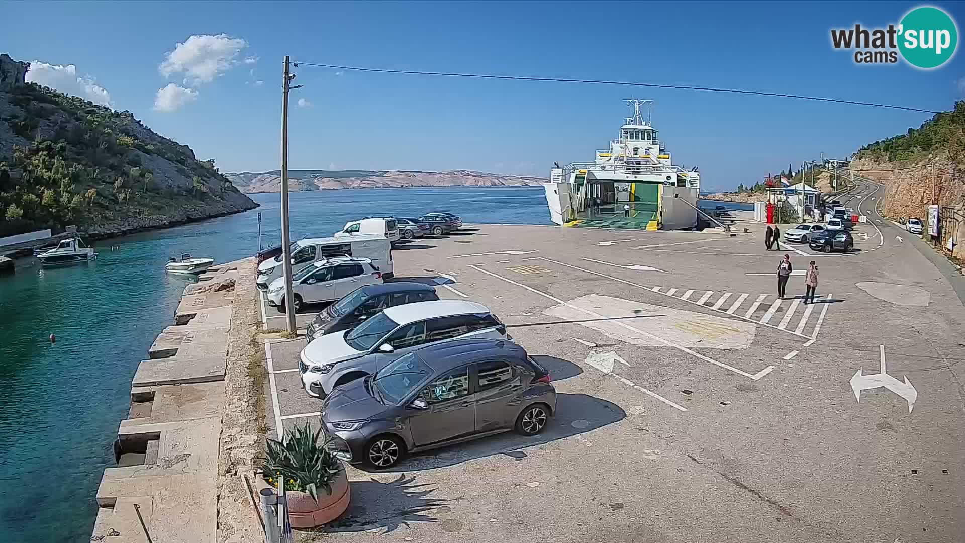 Webcam del puerto de ferris de Prizna – hacia la isla de Pag