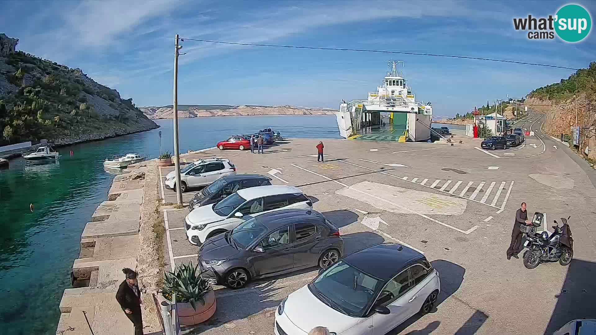 Webcam del puerto de ferris de Prizna – hacia la isla de Pag
