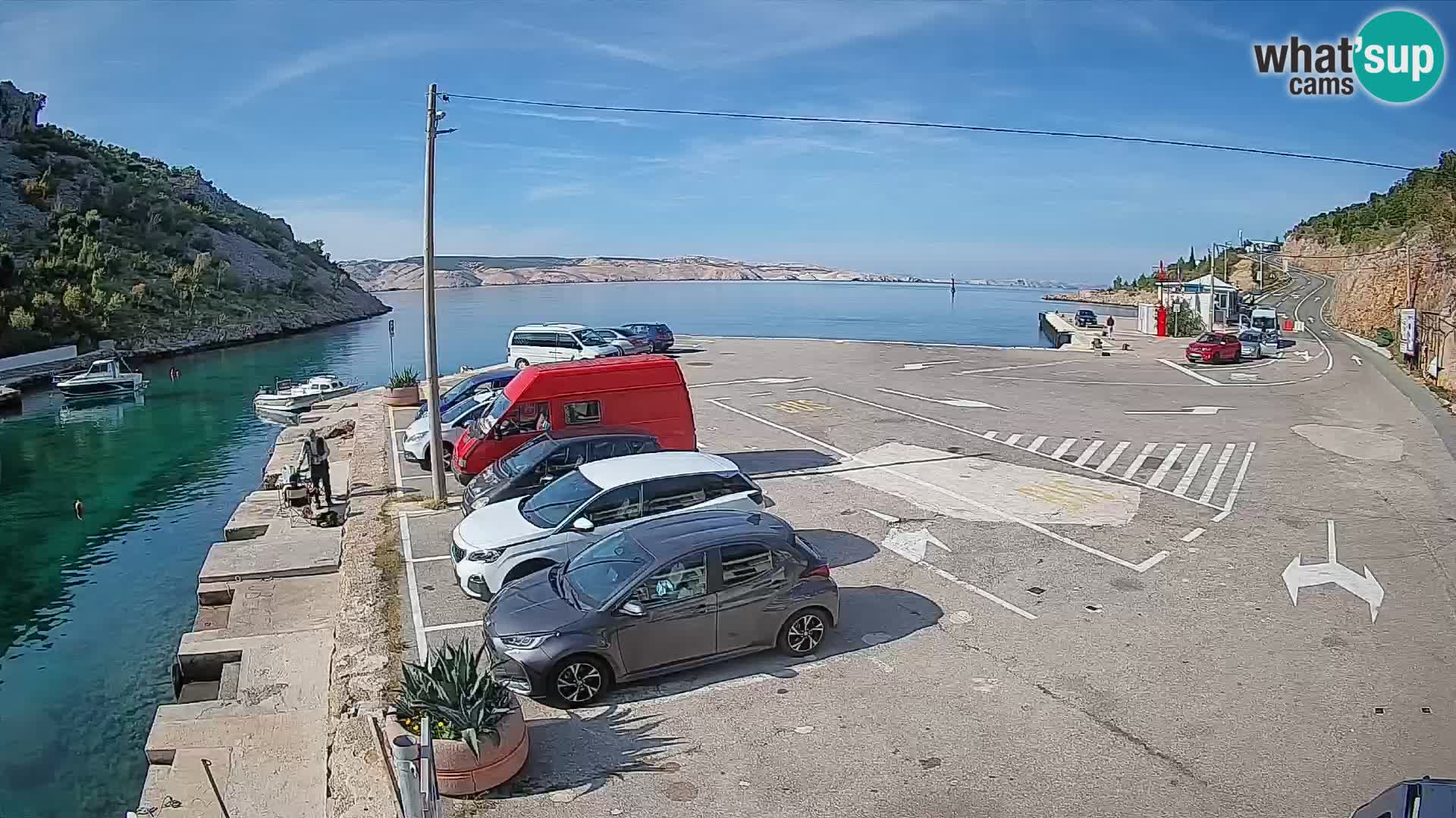 Spletna kamera trajektno pristanišče Prizna – proti otoku Pag