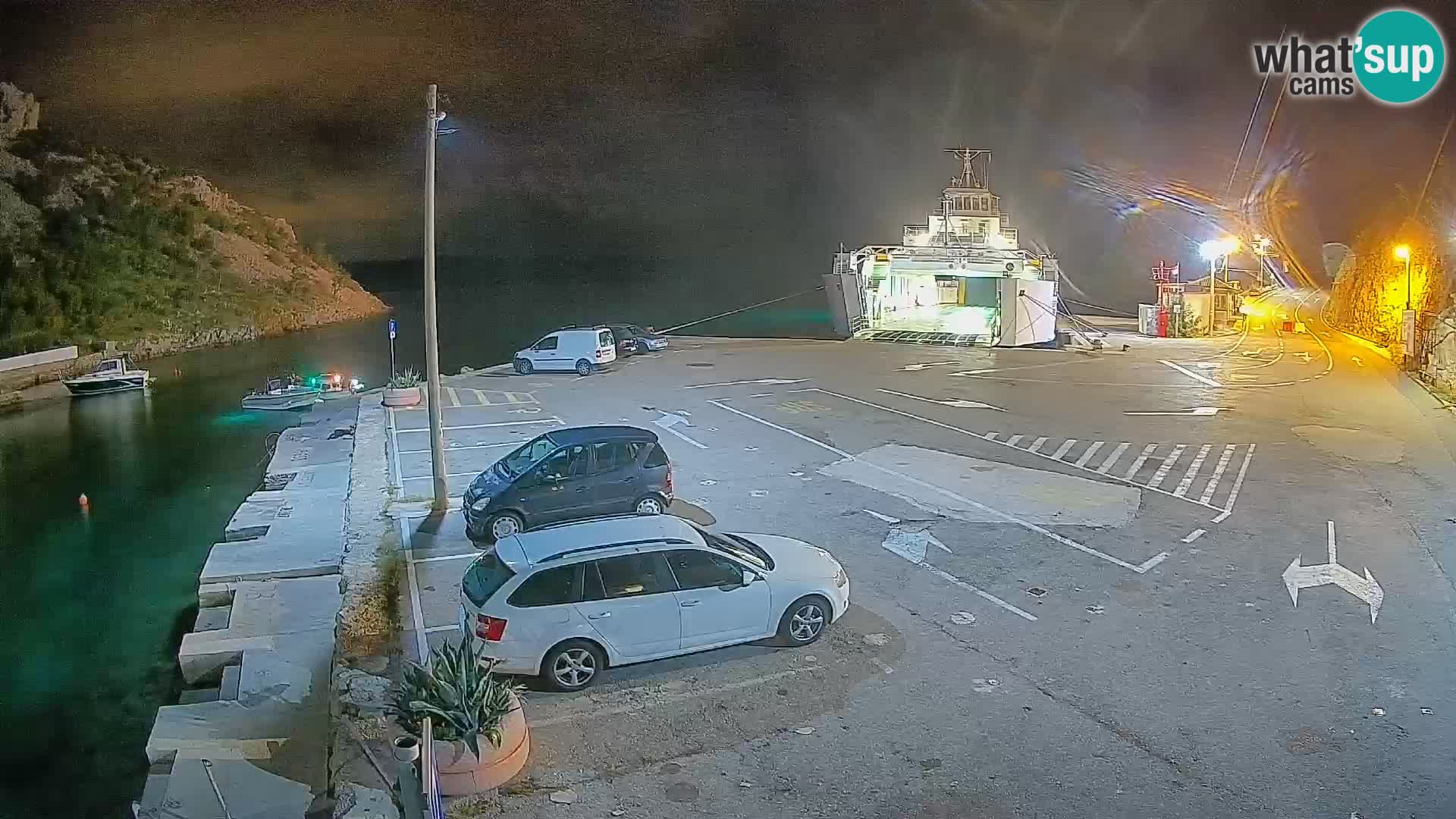 Webcam del puerto de ferris de Prizna – hacia la isla de Pag
