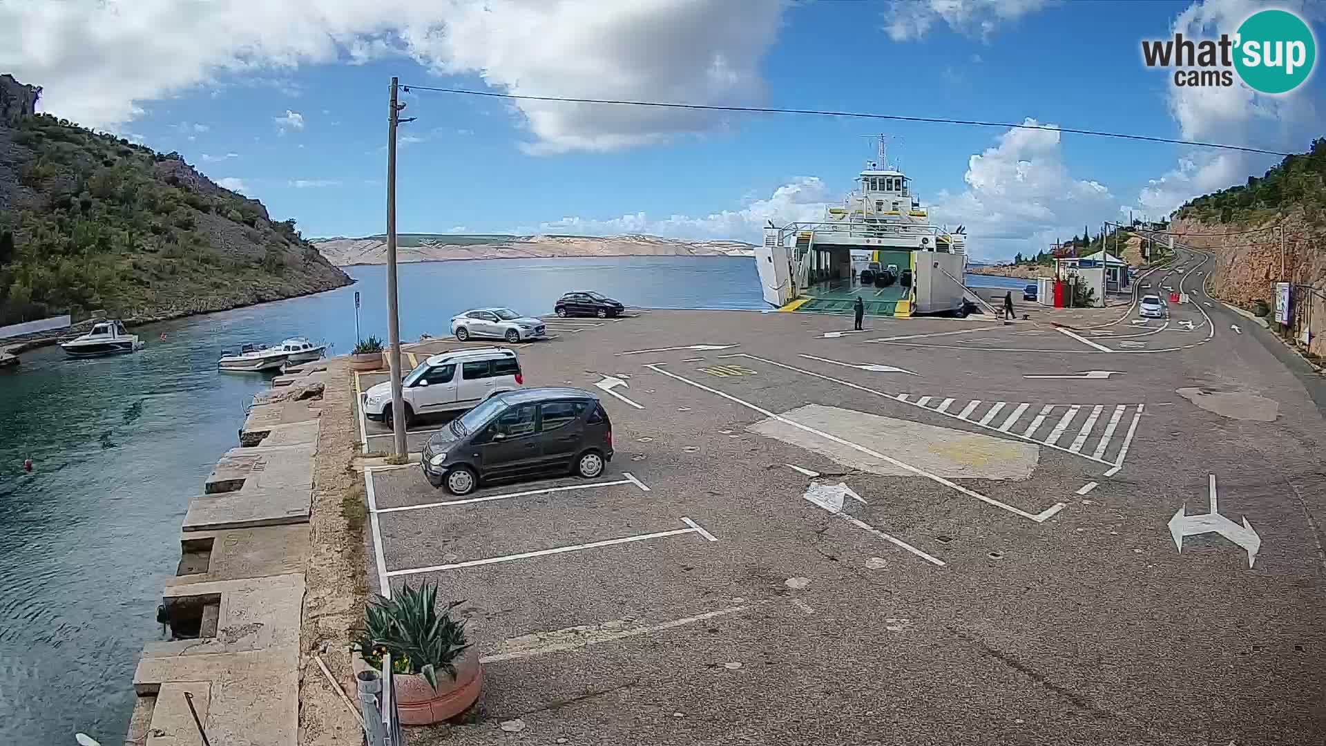 Webcam del puerto de ferris de Prizna – hacia la isla de Pag