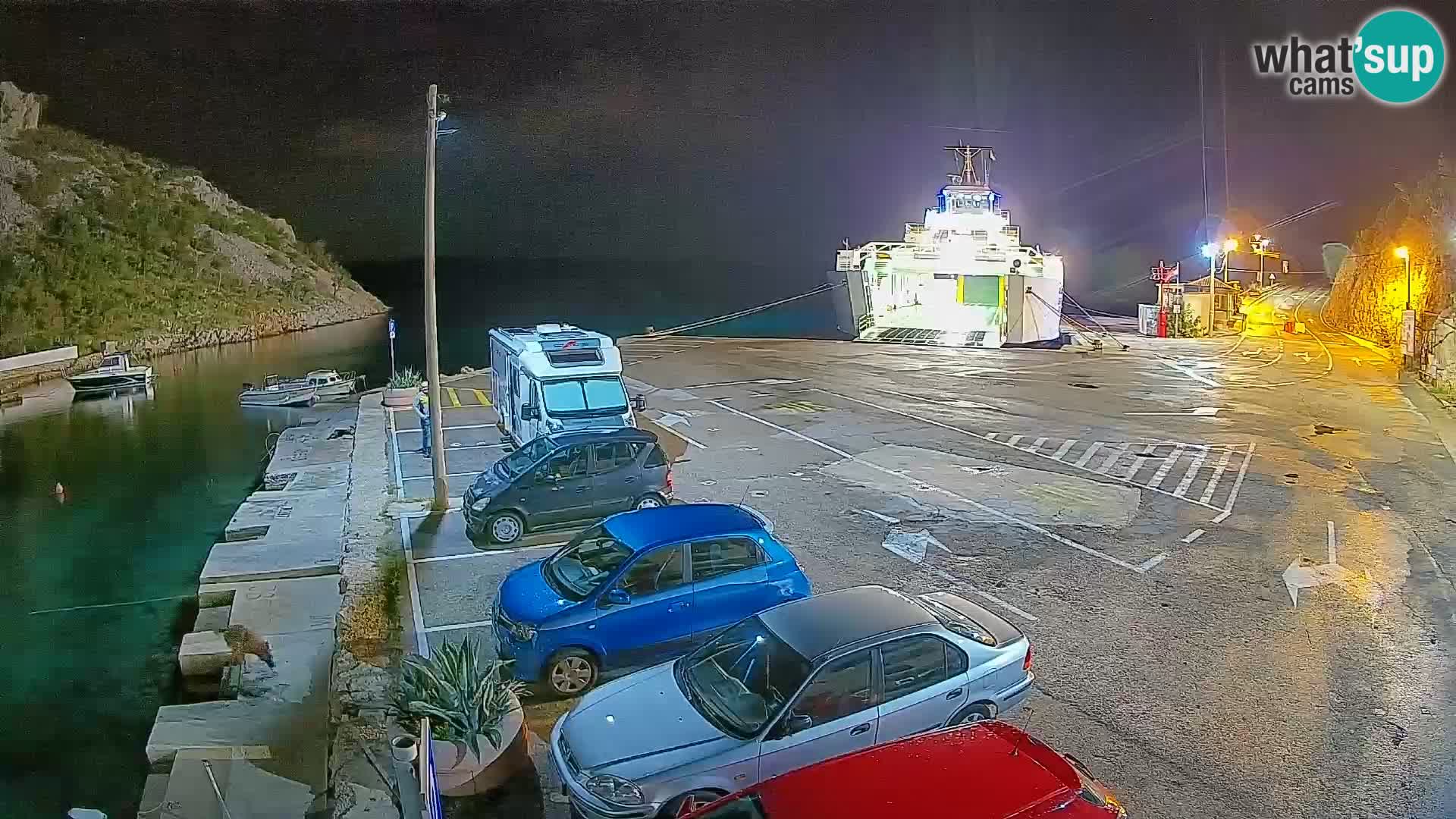 Webcam del puerto de ferris de Prizna – hacia la isla de Pag