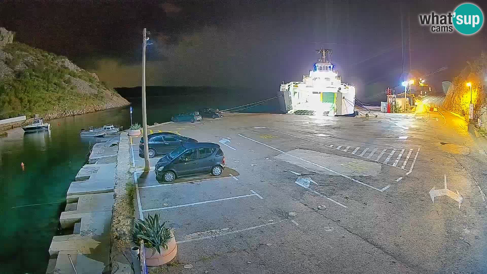Webcam del puerto de ferris de Prizna – hacia la isla de Pag
