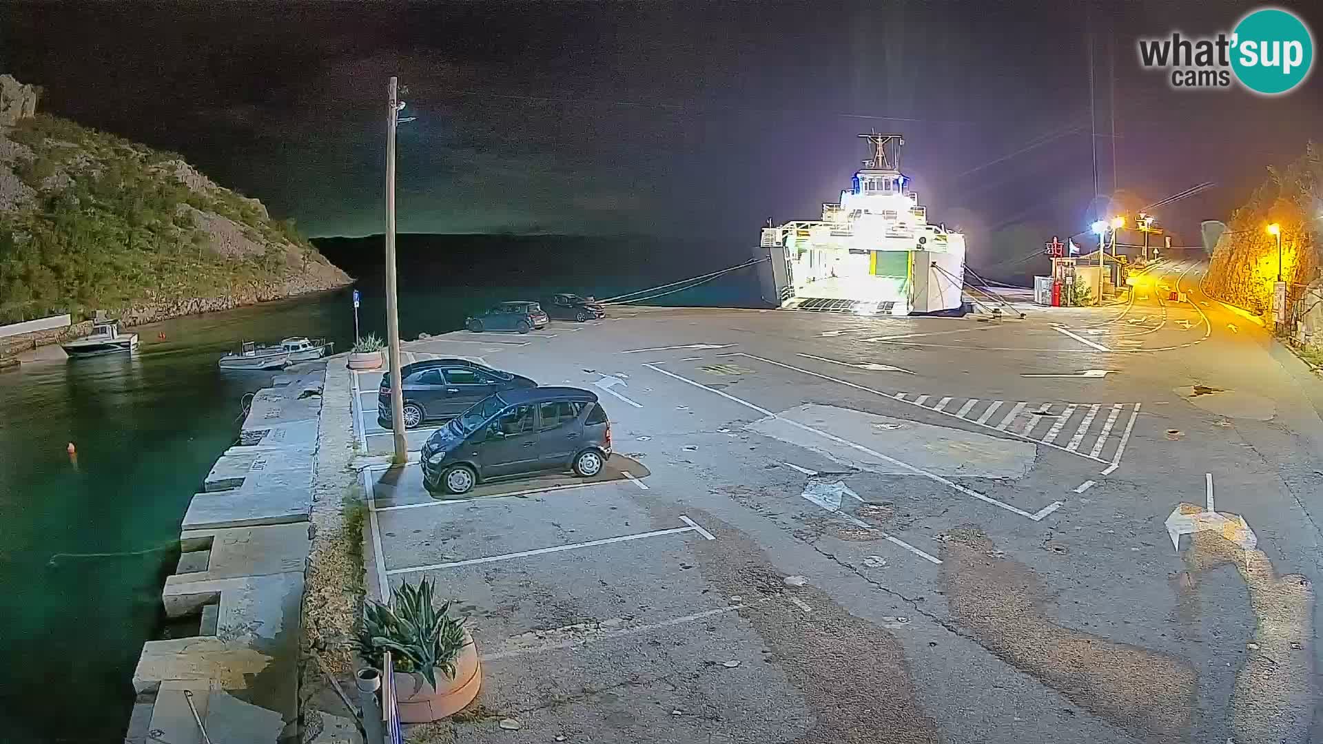 Webcam del puerto de ferris de Prizna – hacia la isla de Pag