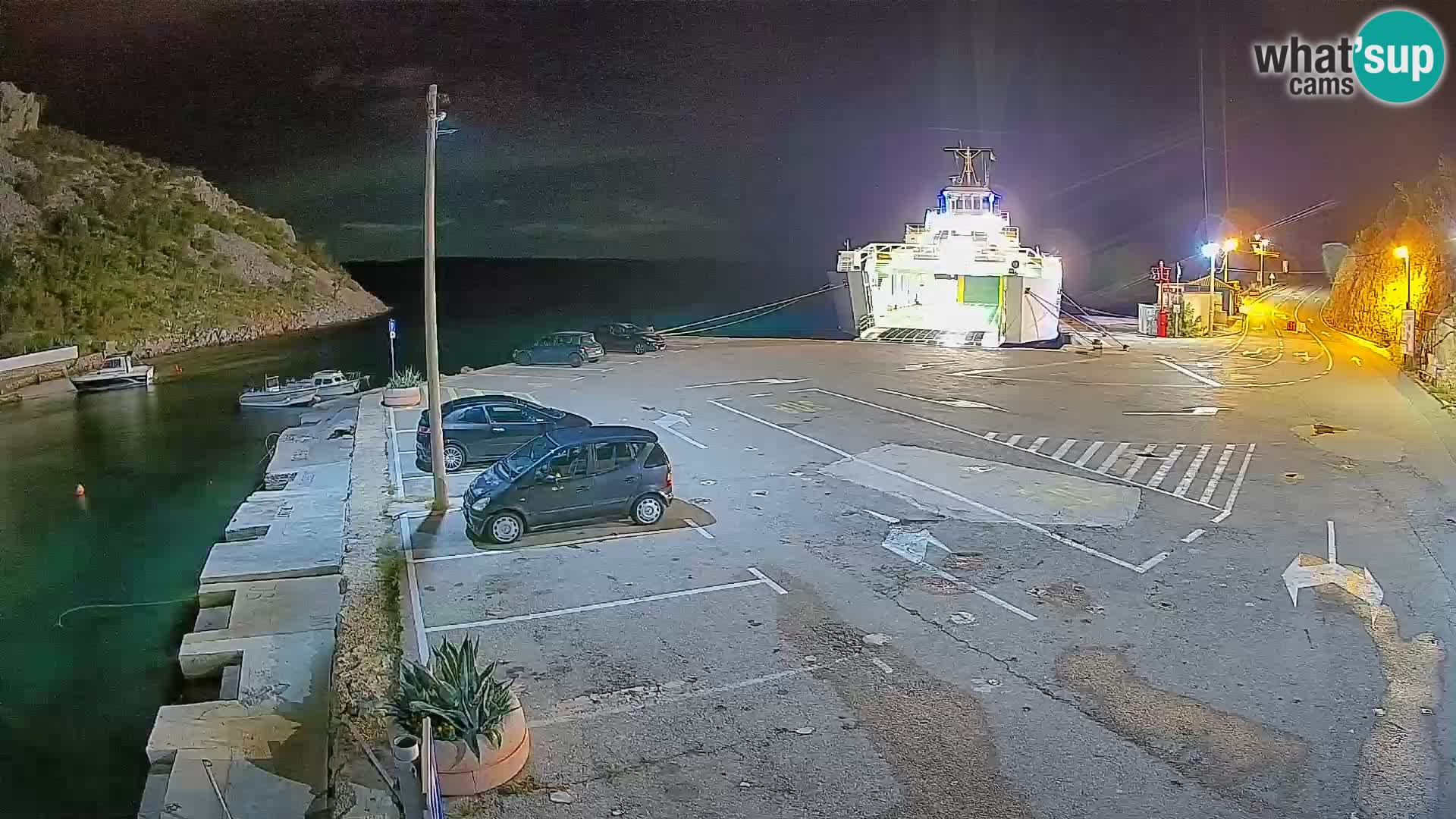 Webcam del puerto de ferris de Prizna – hacia la isla de Pag