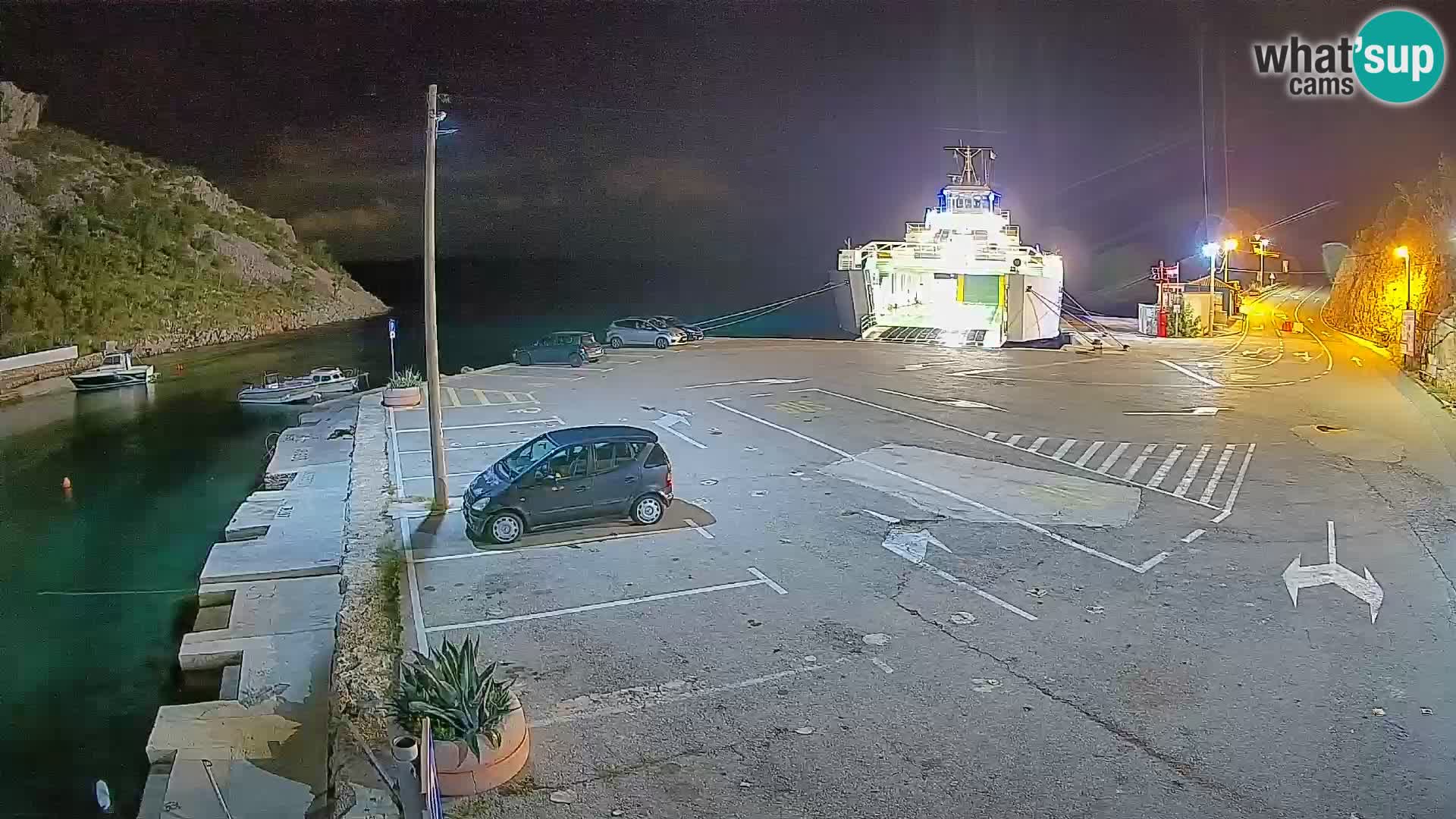 Webcam del puerto de ferris de Prizna – hacia la isla de Pag