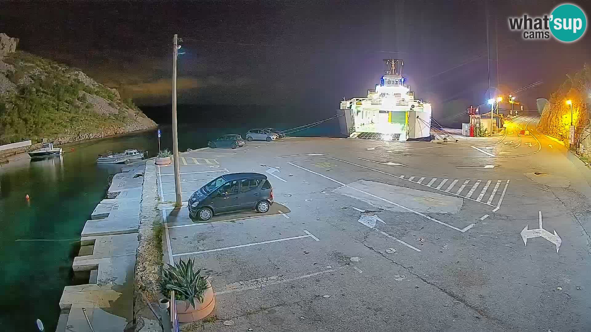 Webcam del puerto de ferris de Prizna – hacia la isla de Pag