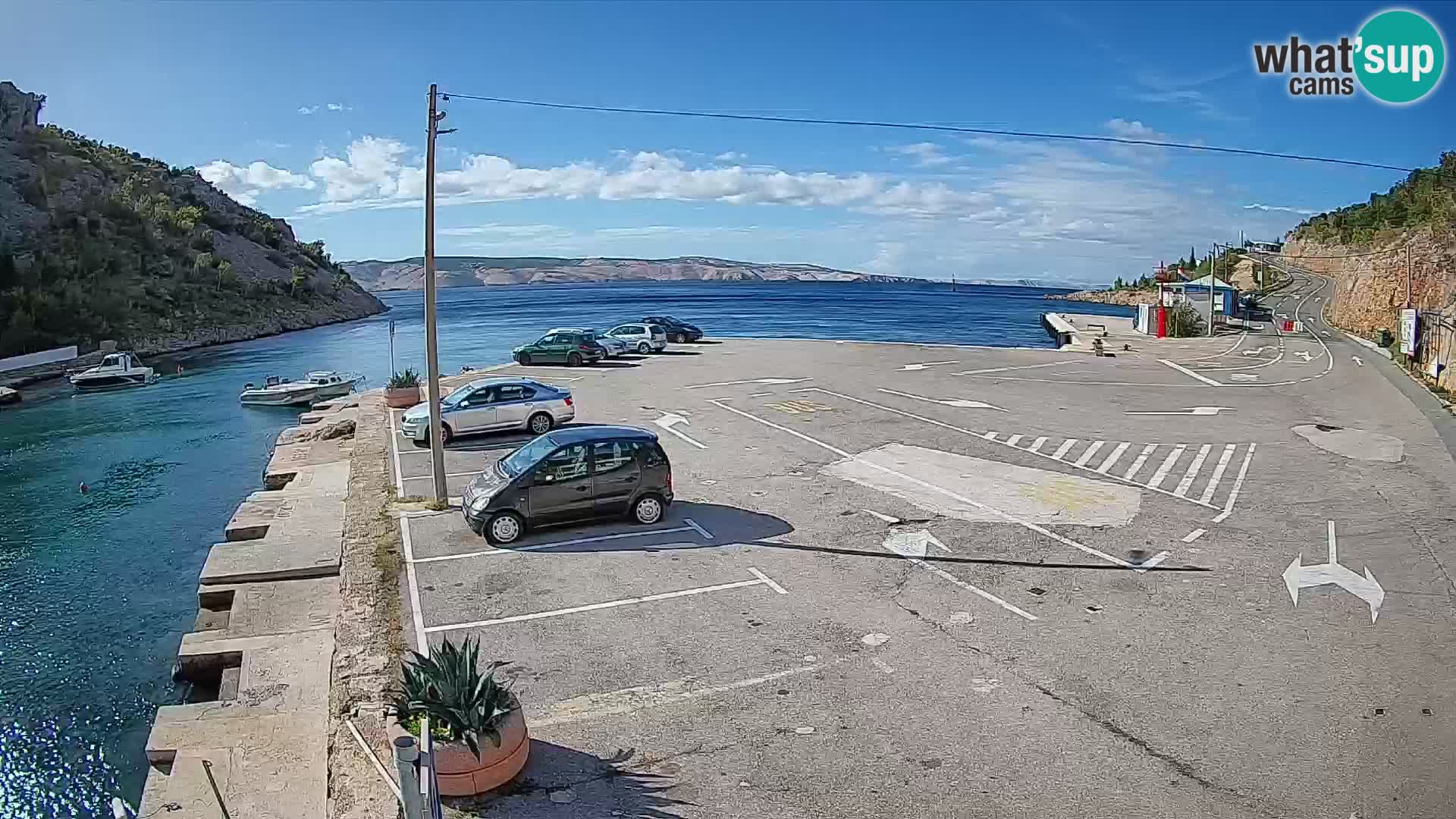 Webcam del puerto de ferris de Prizna – hacia la isla de Pag