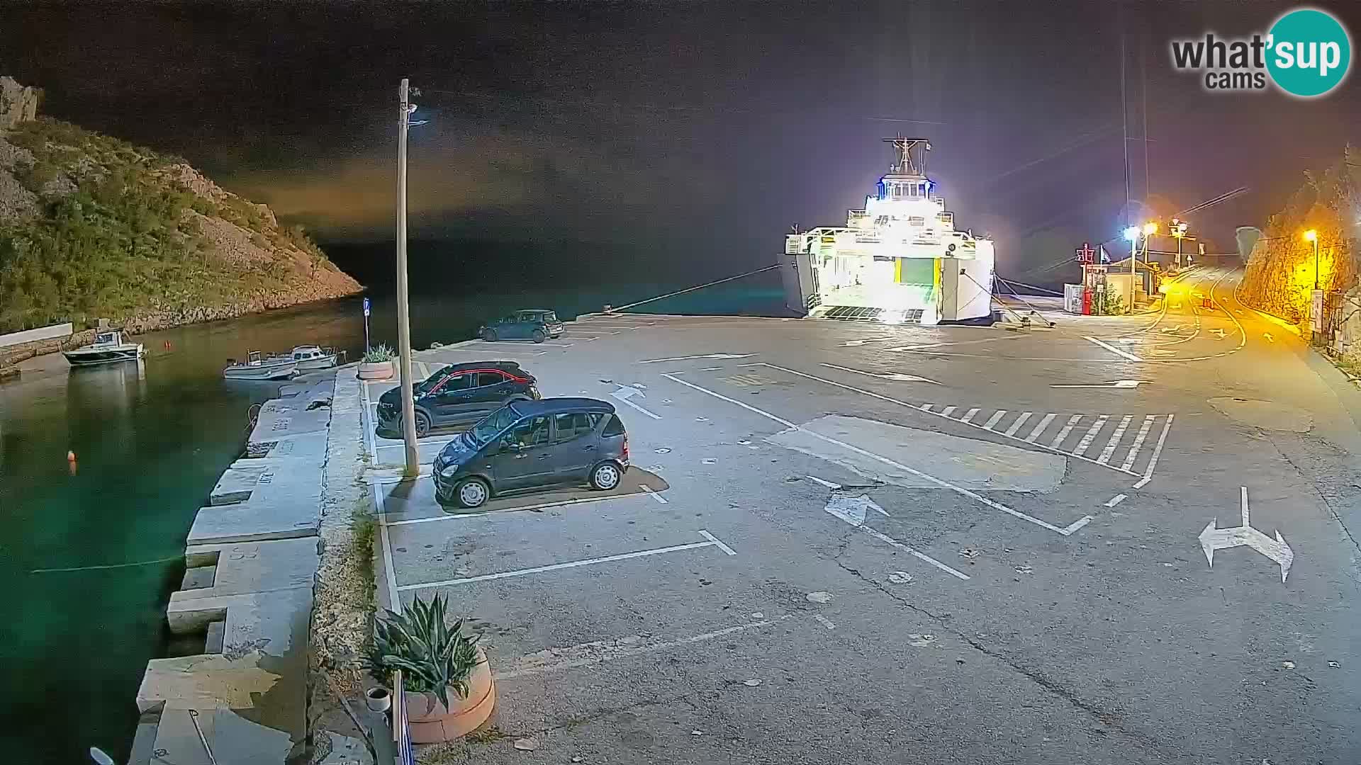 Webcam del puerto de ferris de Prizna – hacia la isla de Pag