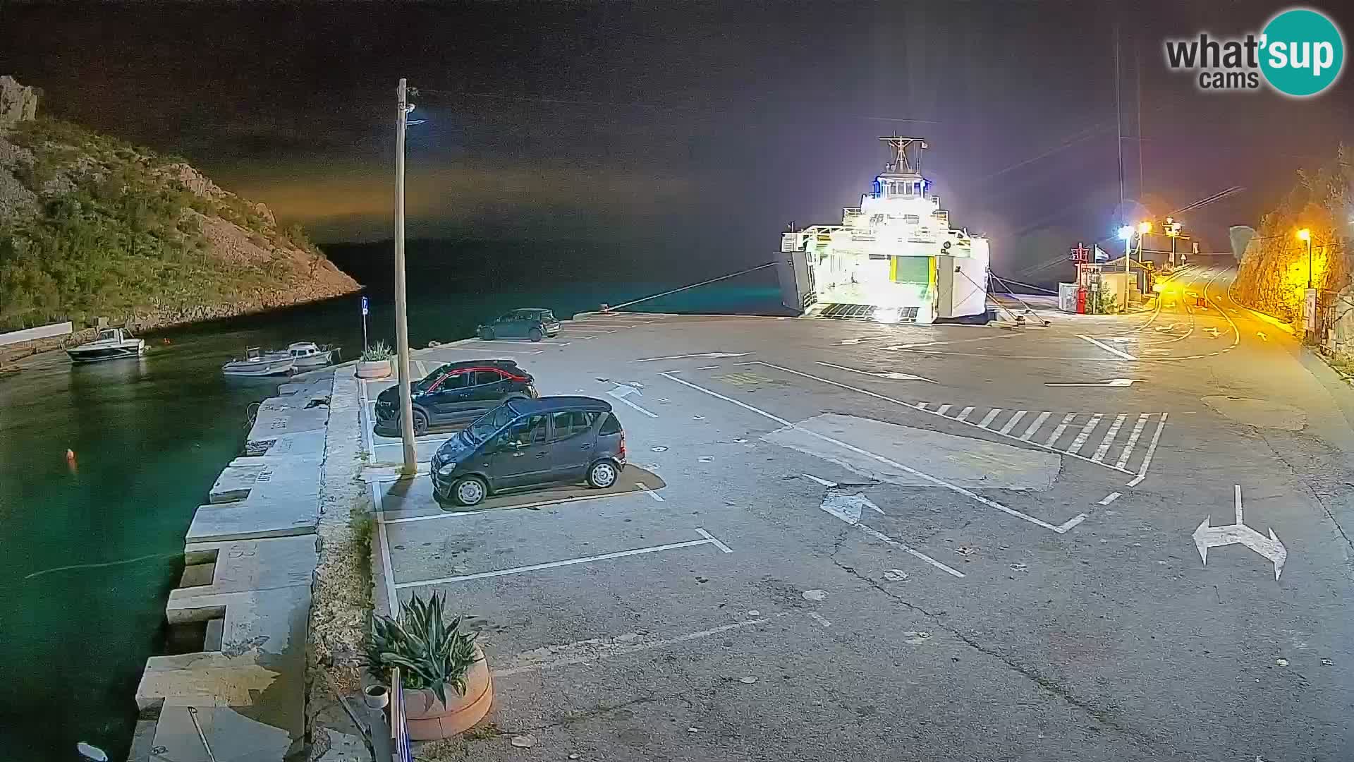 Webcam del puerto de ferris de Prizna – hacia la isla de Pag