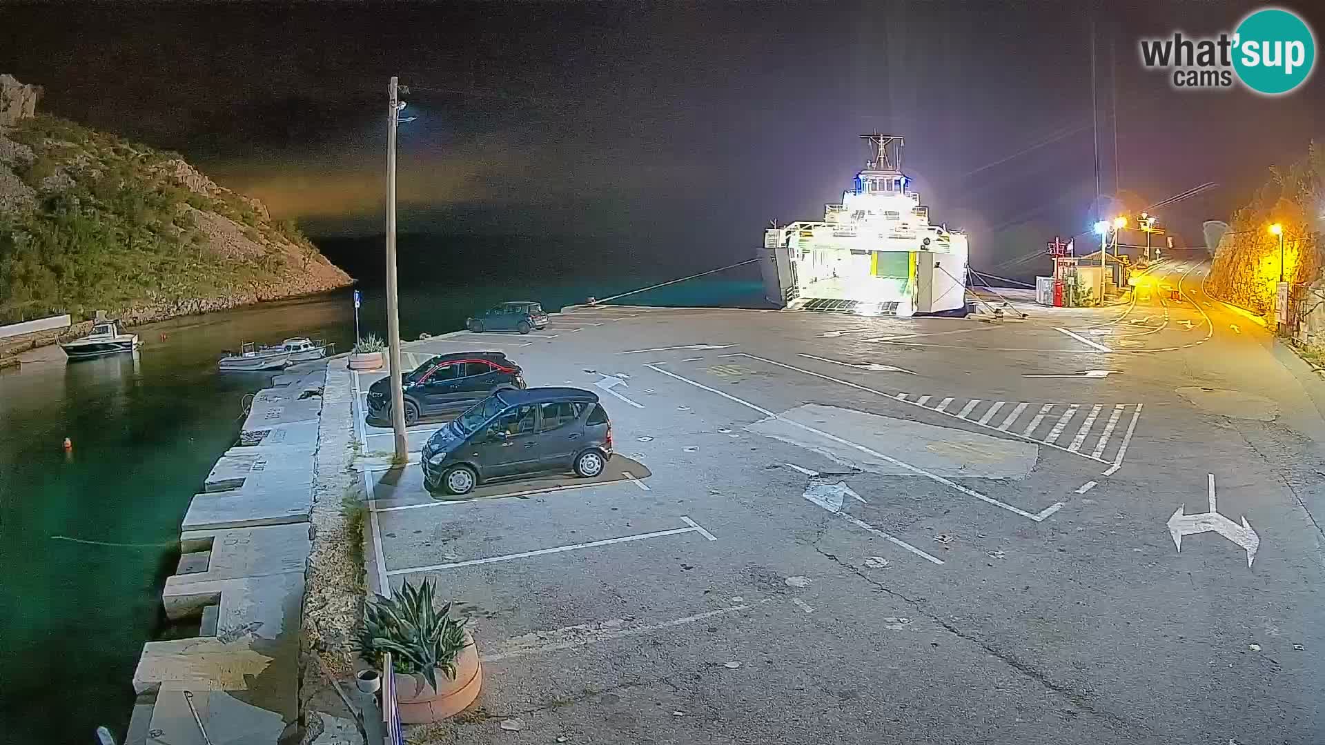Webcam del puerto de ferris de Prizna – hacia la isla de Pag