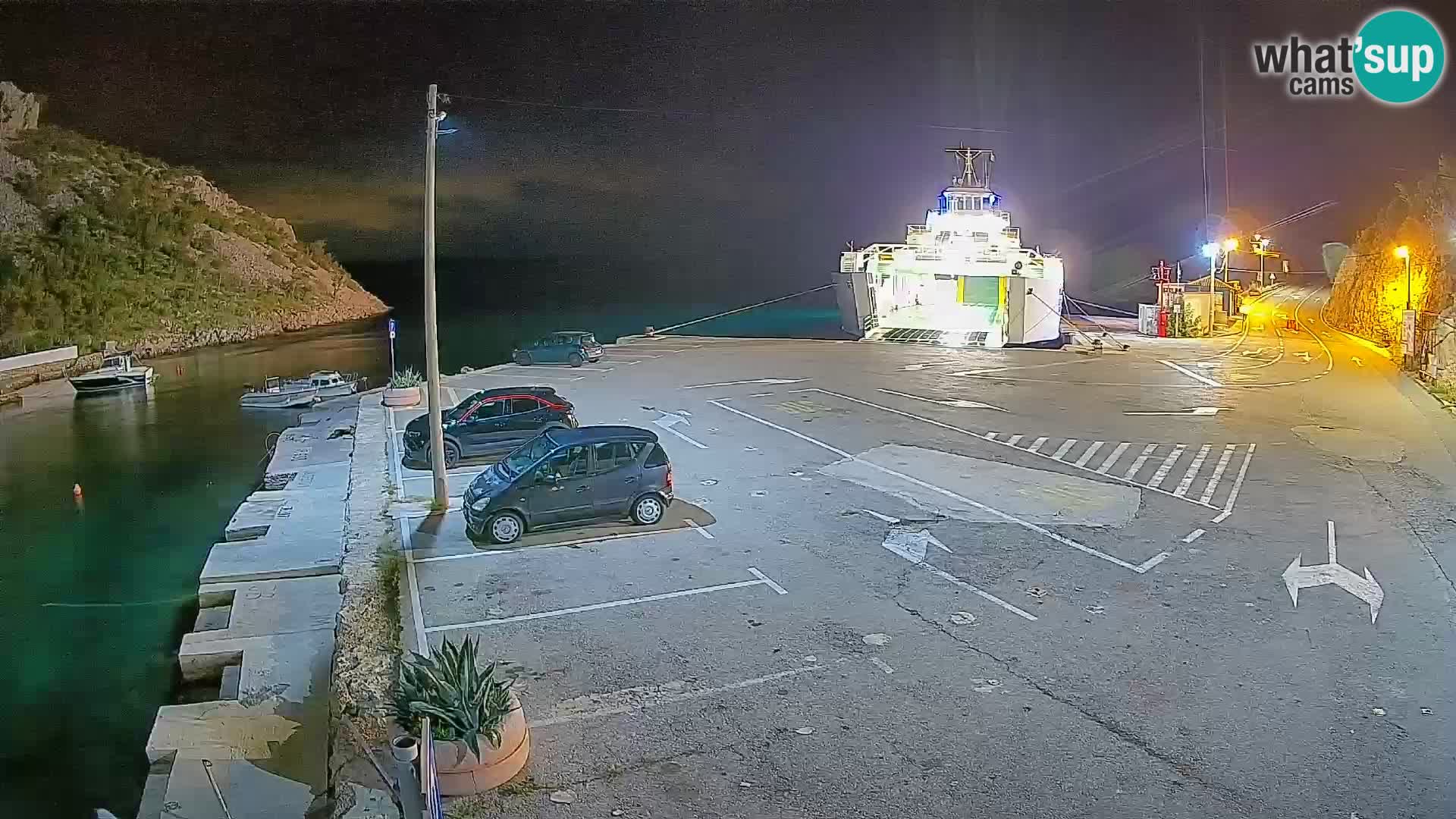 Webcam del puerto de ferris de Prizna – hacia la isla de Pag