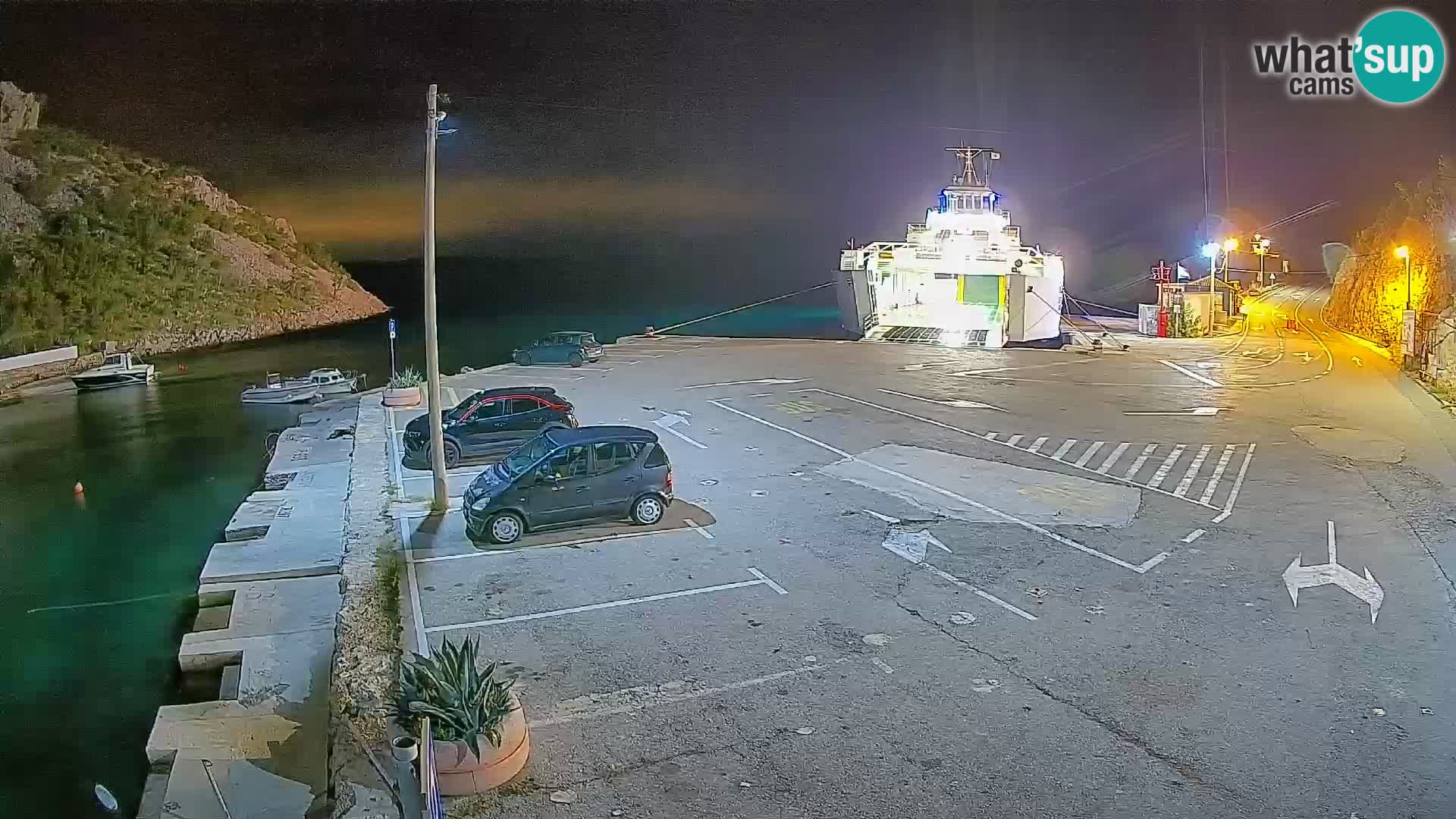 Webcam del puerto de ferris de Prizna – hacia la isla de Pag