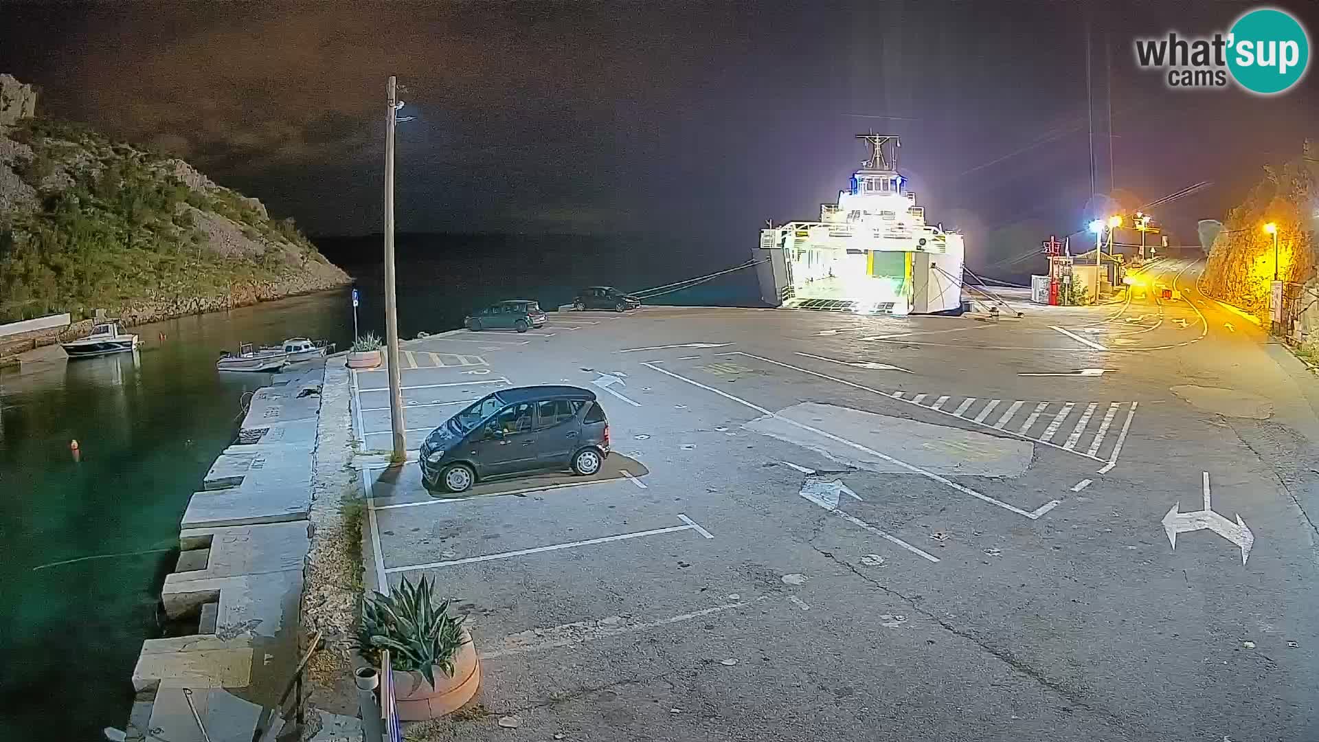 Webcam del puerto de ferris de Prizna – hacia la isla de Pag