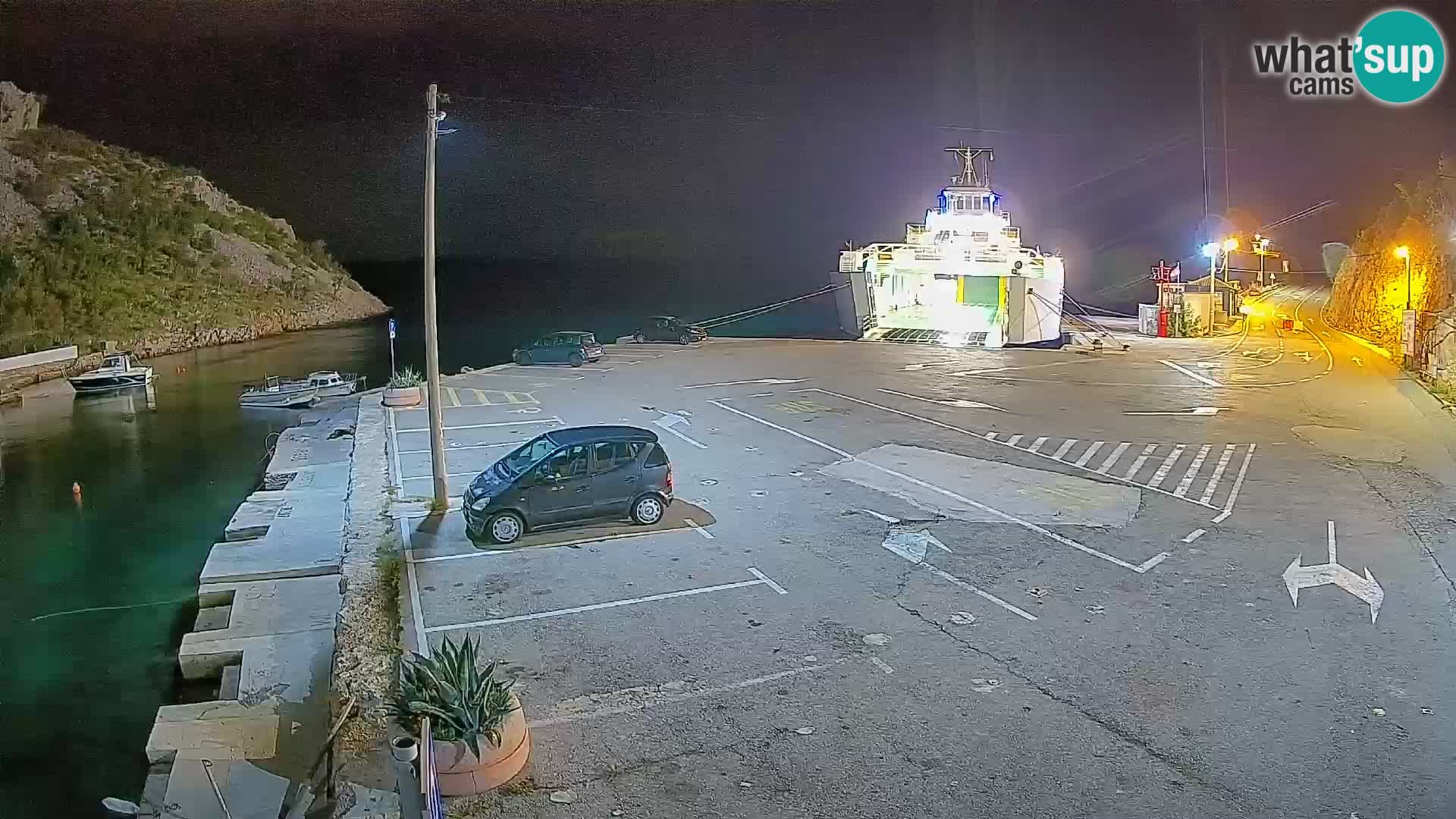 Webcam del puerto de ferris de Prizna – hacia la isla de Pag