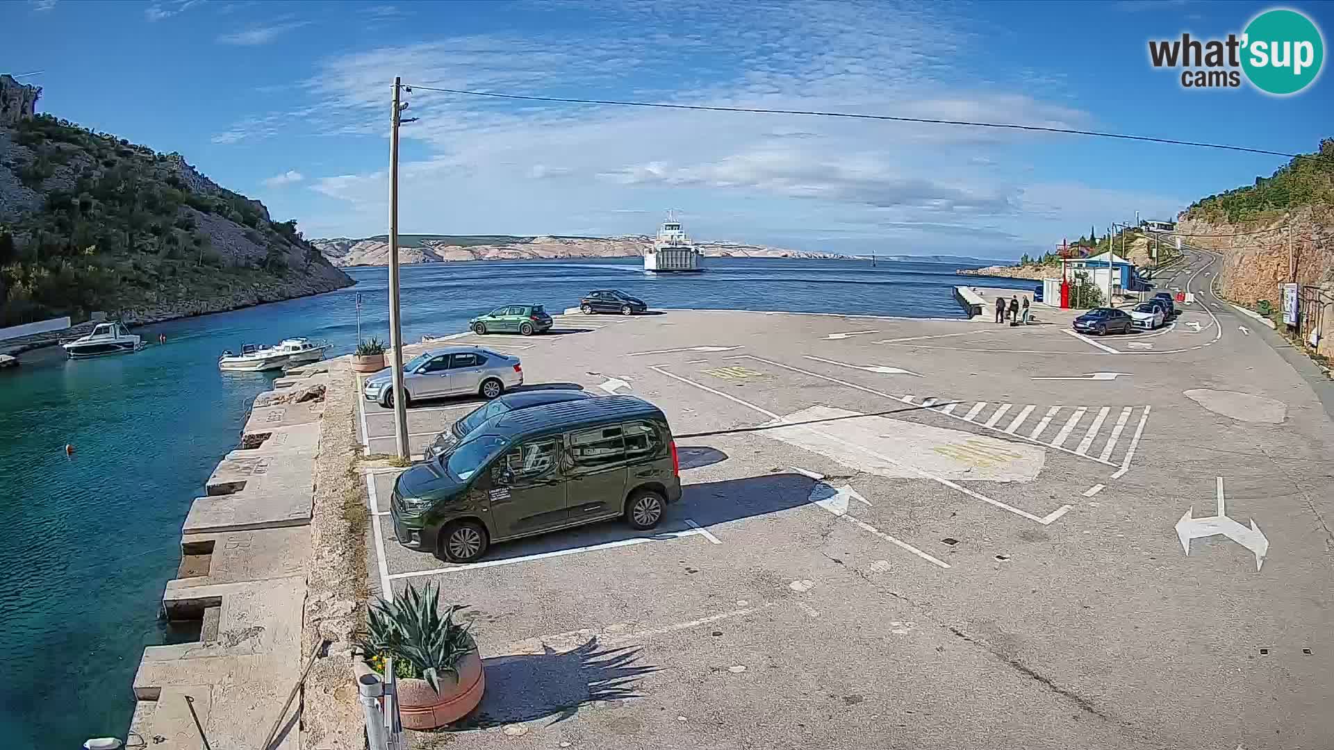 Webcam del puerto de ferris de Prizna – hacia la isla de Pag