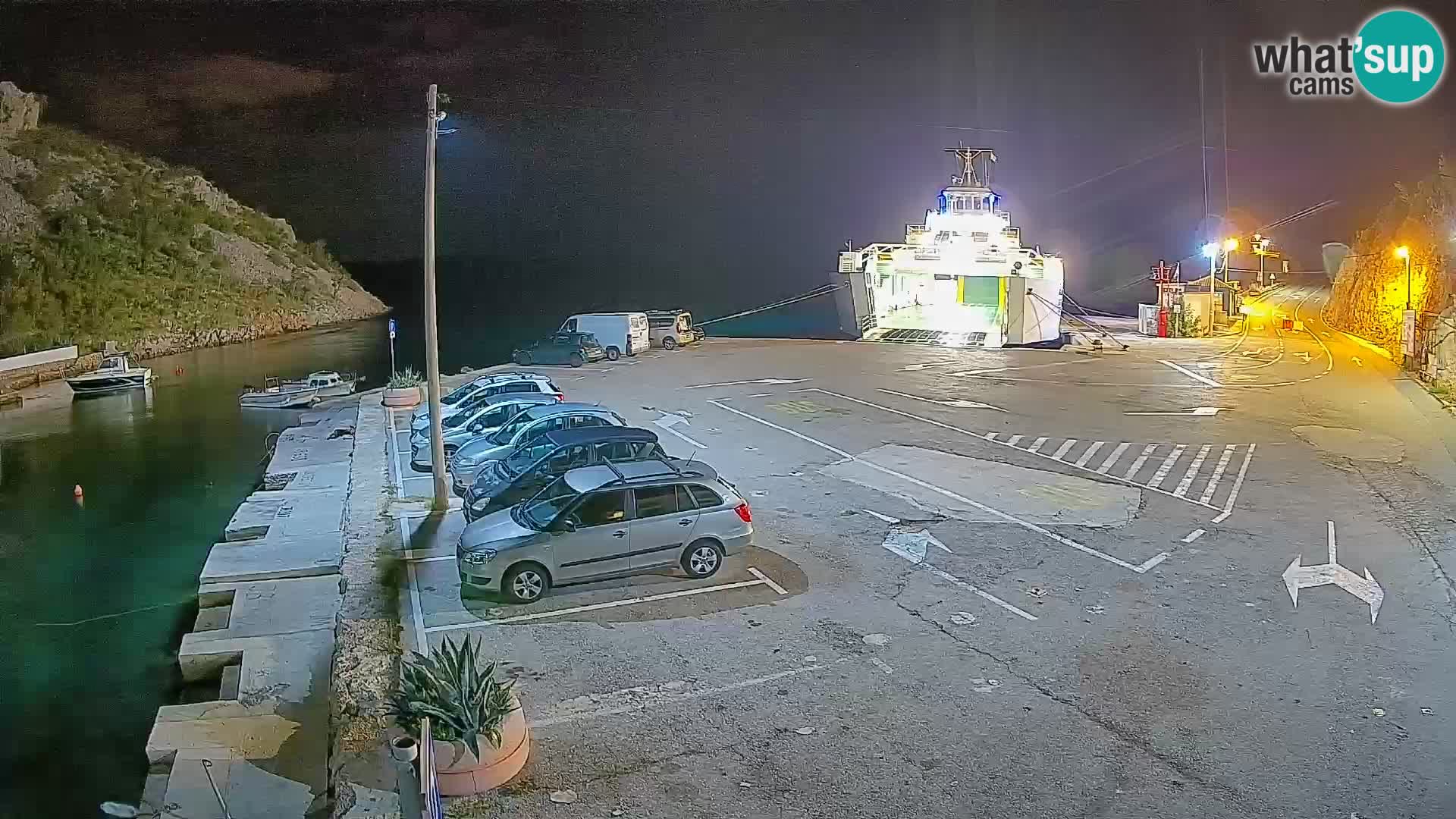 Webcam del puerto de ferris de Prizna – hacia la isla de Pag