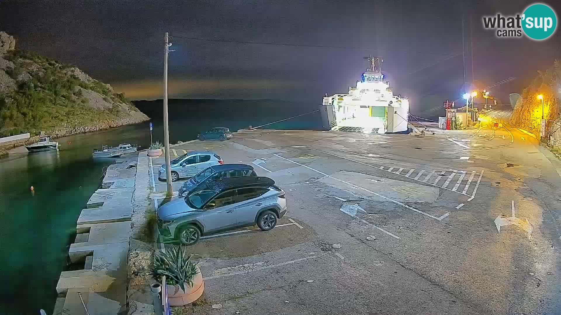 Webcam del puerto de ferris de Prizna – hacia la isla de Pag