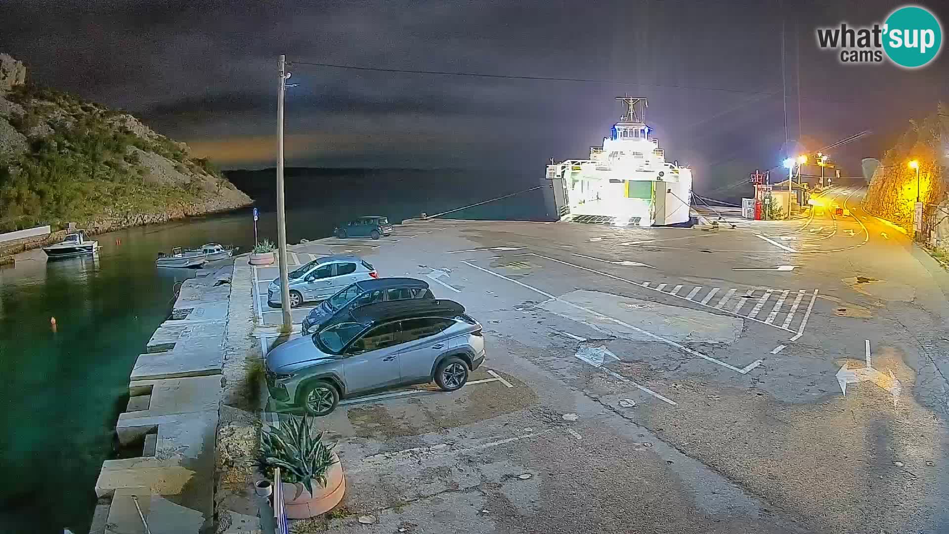 Webcam del puerto de ferris de Prizna – hacia la isla de Pag
