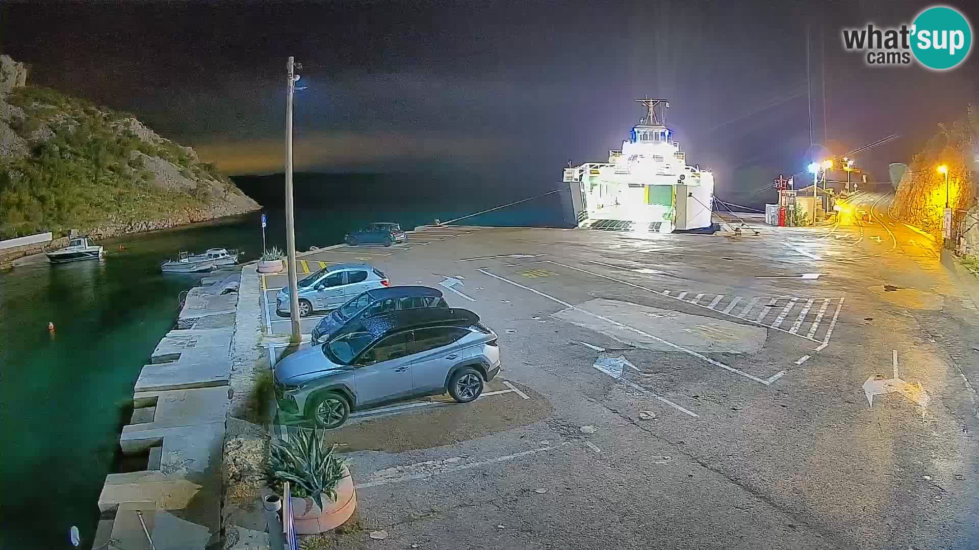 Webcam del puerto de ferris de Prizna – hacia la isla de Pag