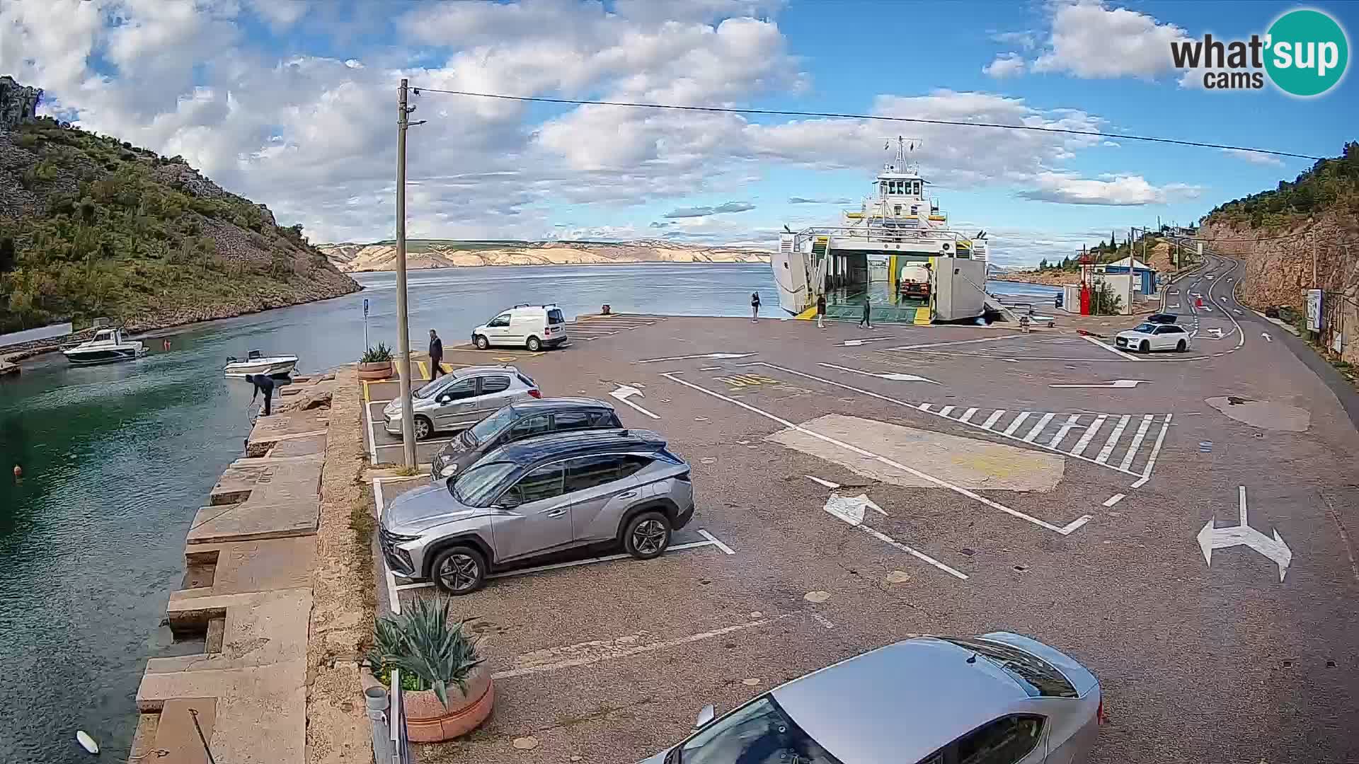 Webcam del puerto de ferris de Prizna – hacia la isla de Pag