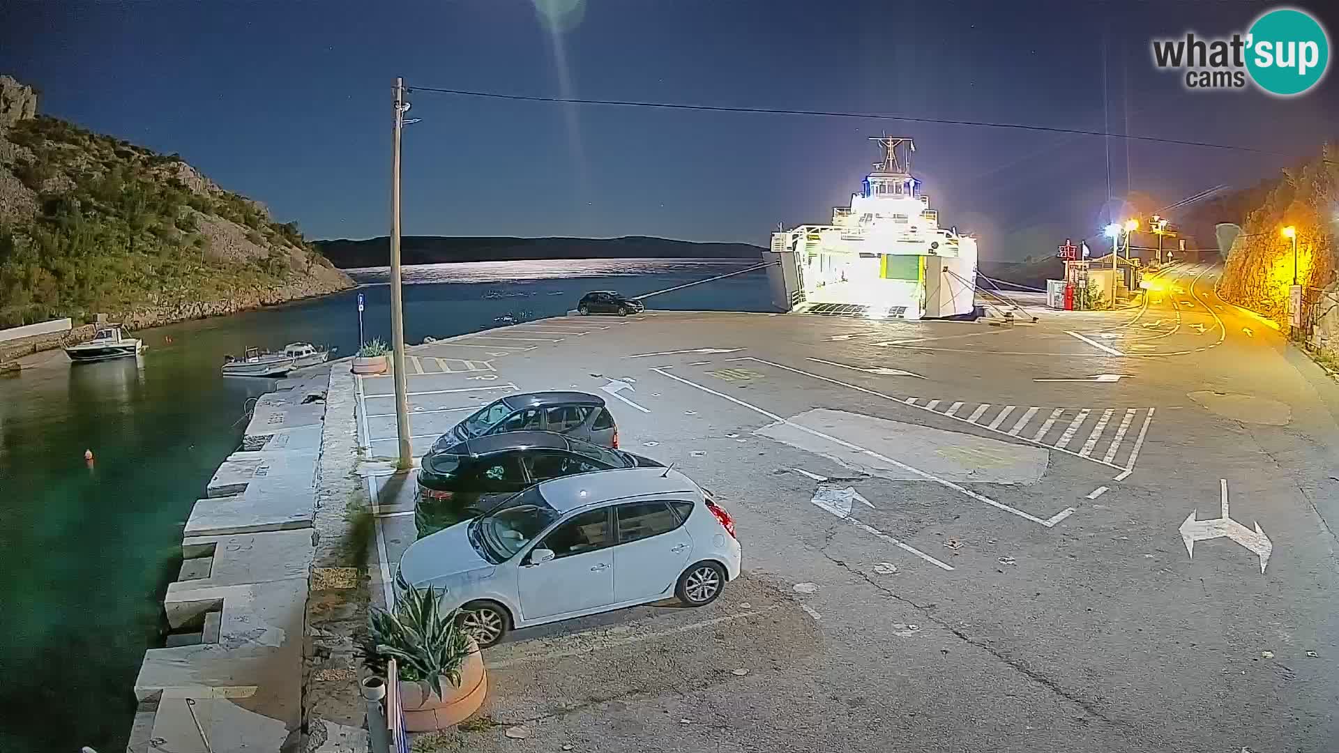 Webcam del puerto de ferris de Prizna – hacia la isla de Pag
