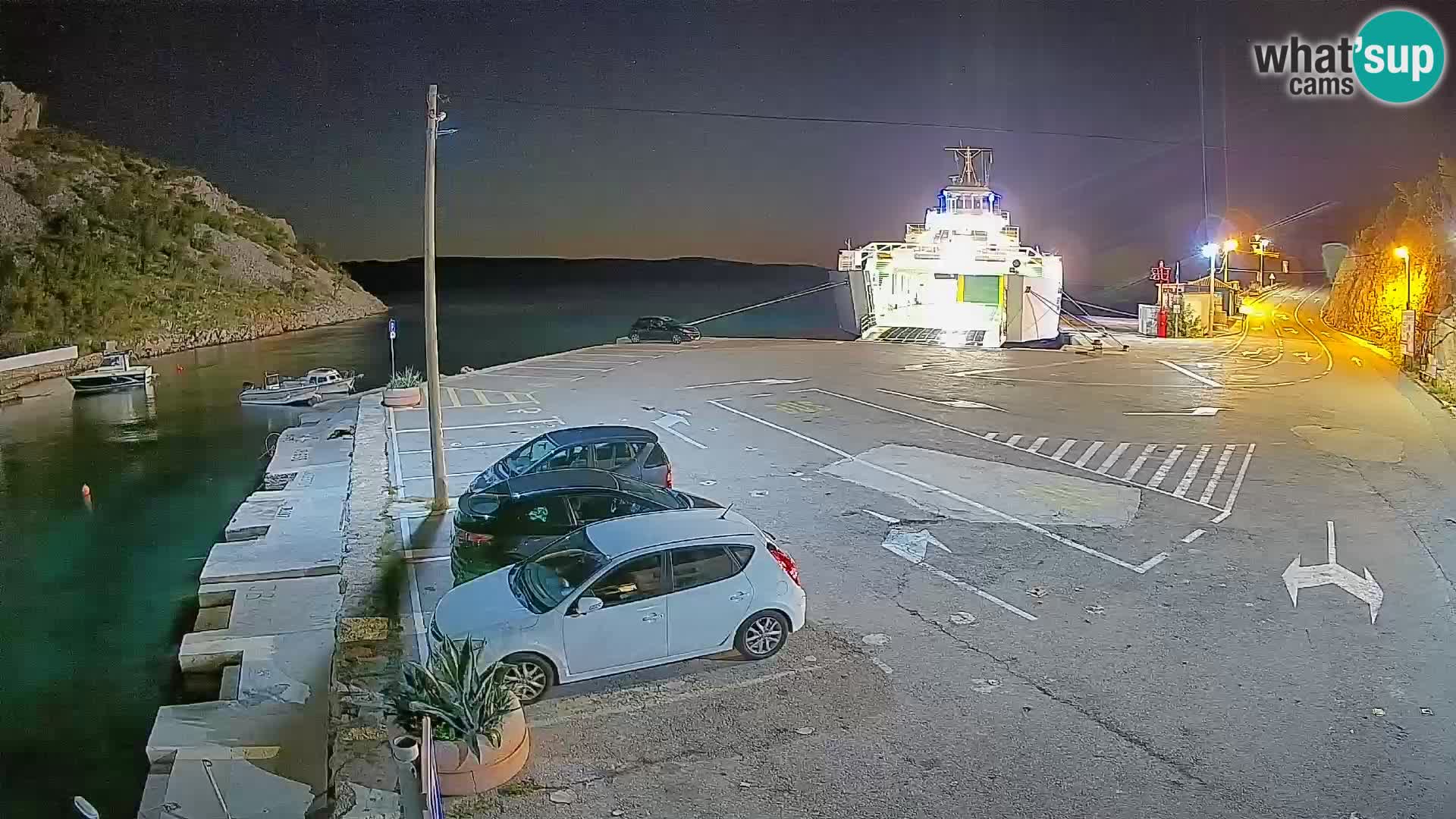 Webcam del puerto de ferris de Prizna – hacia la isla de Pag
