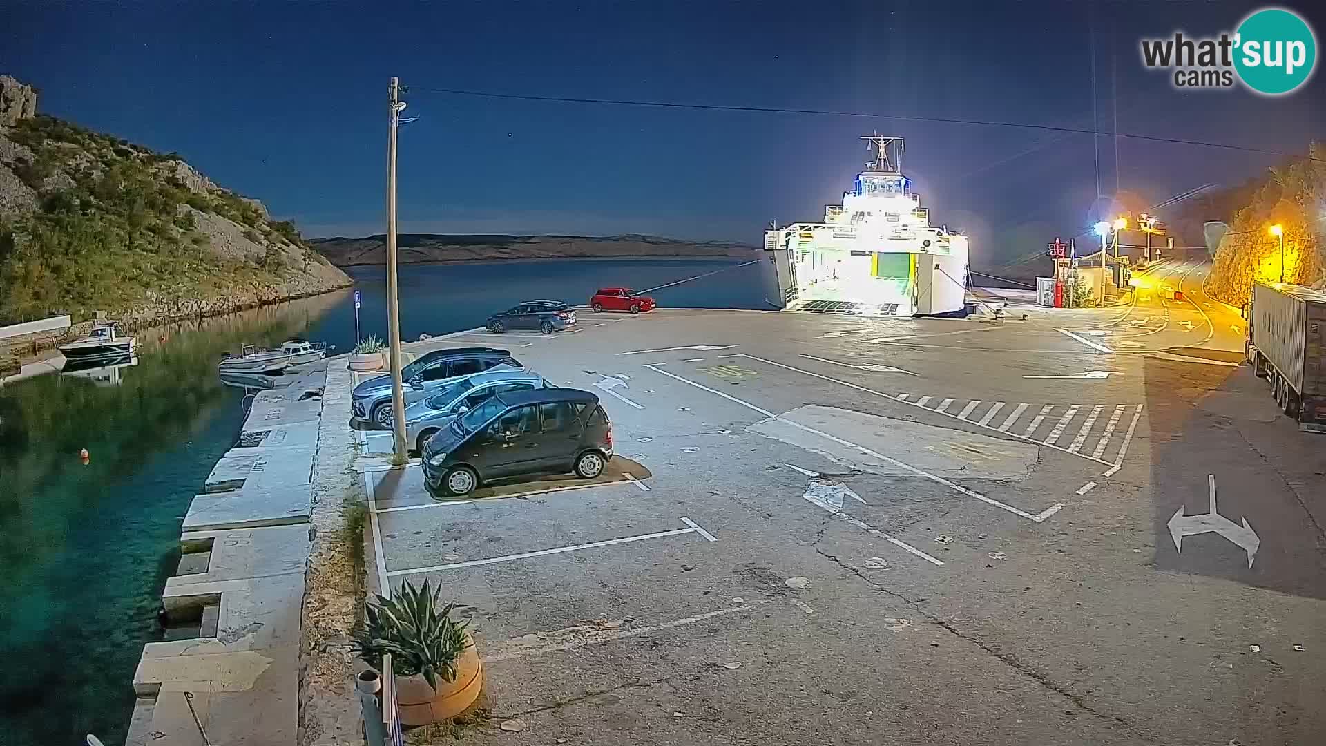 Webcam del puerto de ferris de Prizna – hacia la isla de Pag
