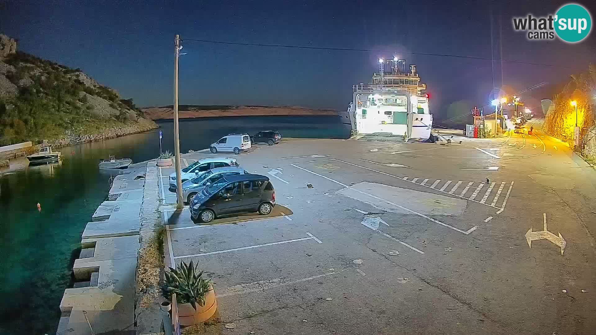 Webcam del puerto de ferris de Prizna – hacia la isla de Pag