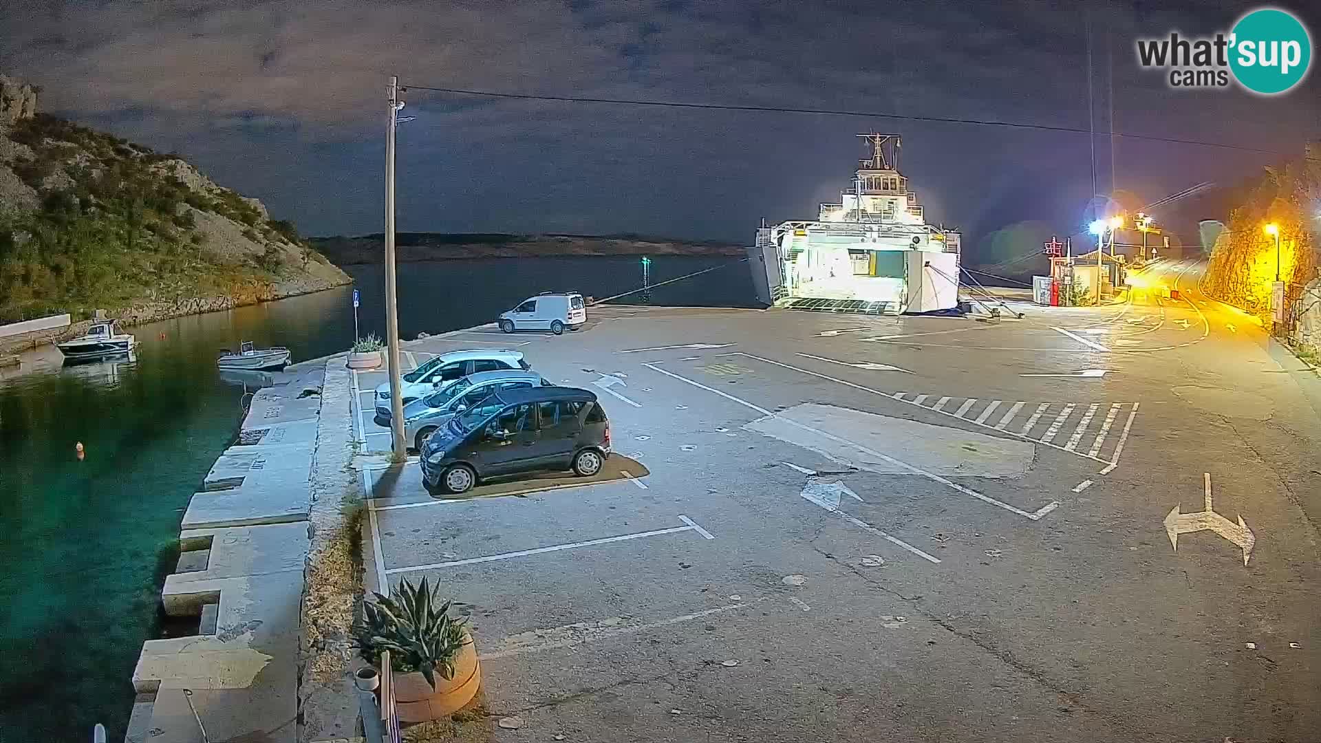 Webcam del puerto de ferris de Prizna – hacia la isla de Pag