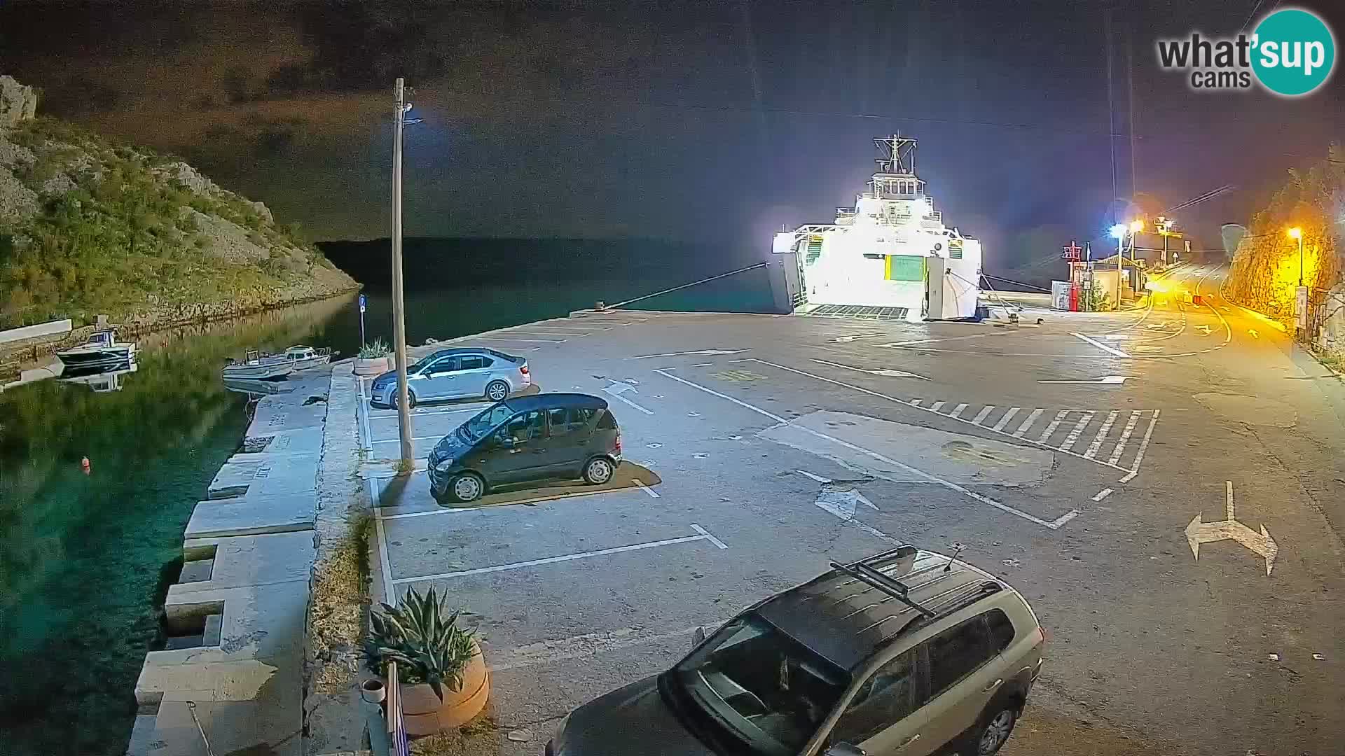 Webcam del puerto de ferris de Prizna – hacia la isla de Pag