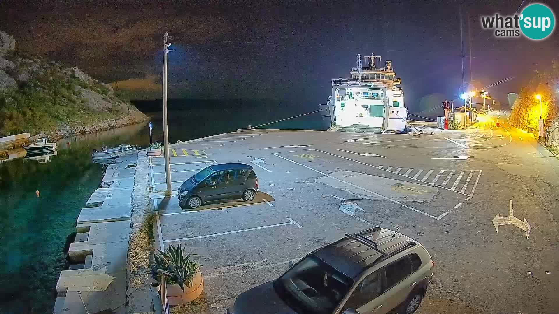 Webcam del puerto de ferris de Prizna – hacia la isla de Pag