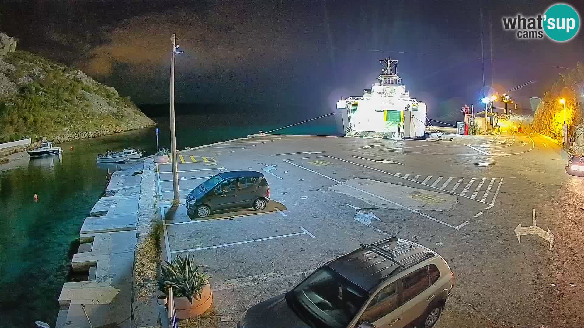 Webcam del puerto de ferris de Prizna – hacia la isla de Pag