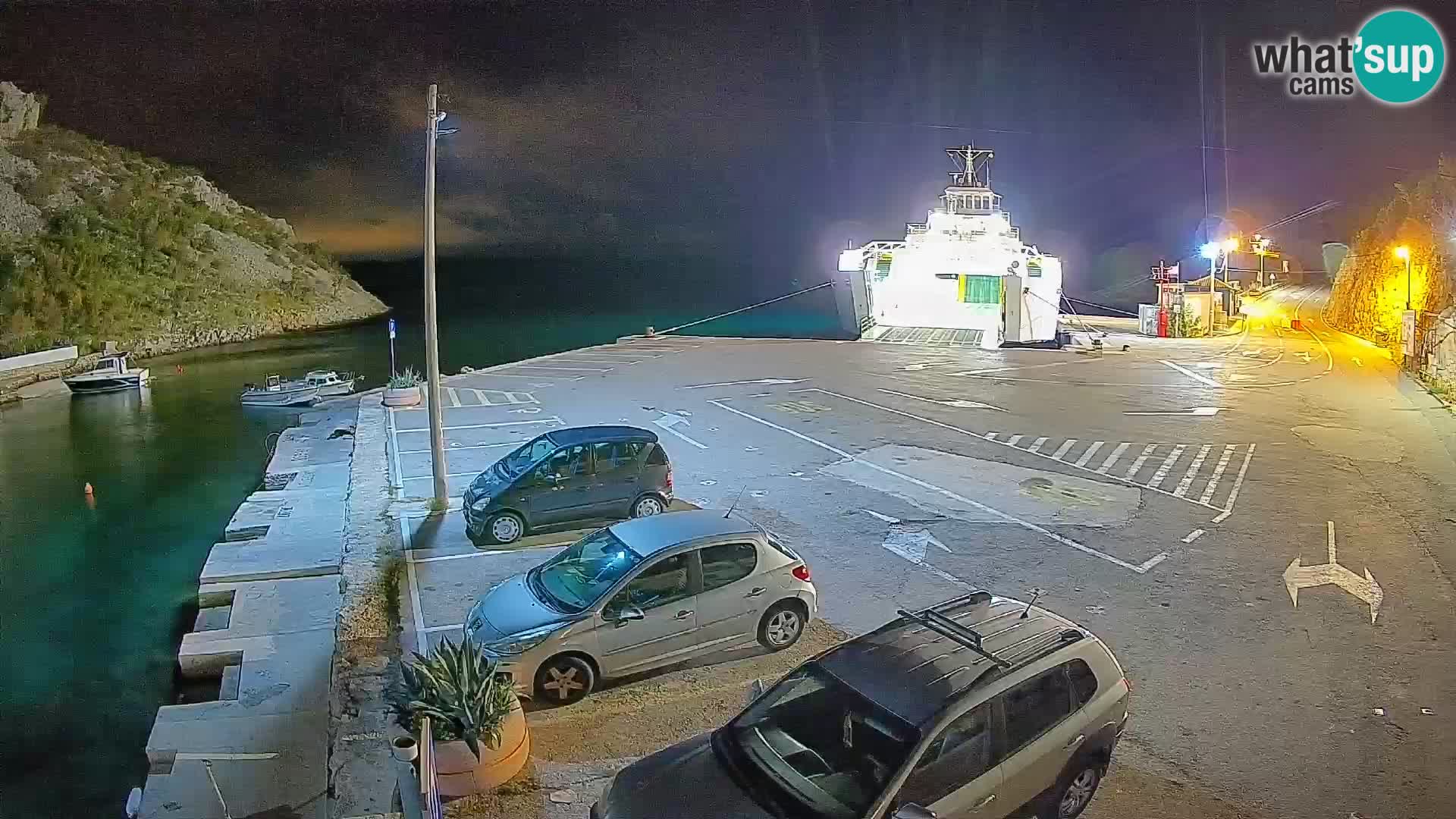 Webcam del puerto de ferris de Prizna – hacia la isla de Pag