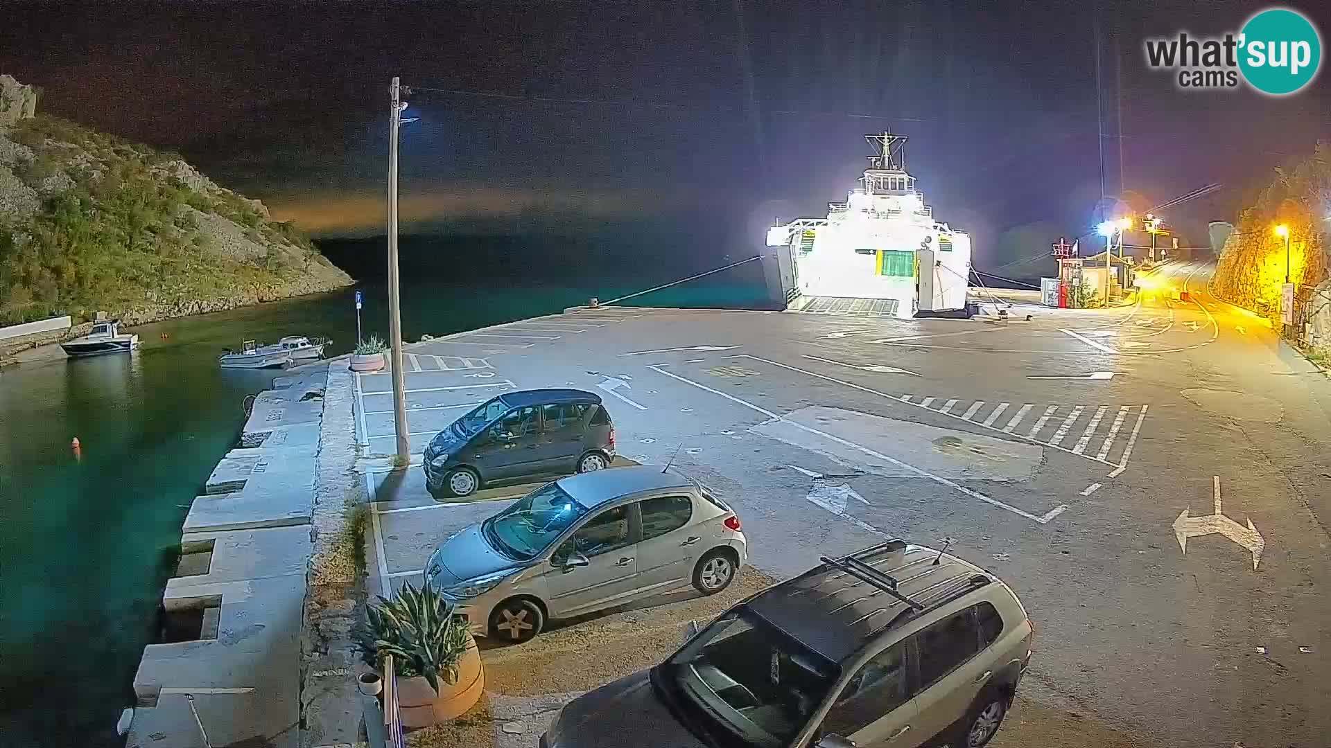 Webcam del puerto de ferris de Prizna – hacia la isla de Pag