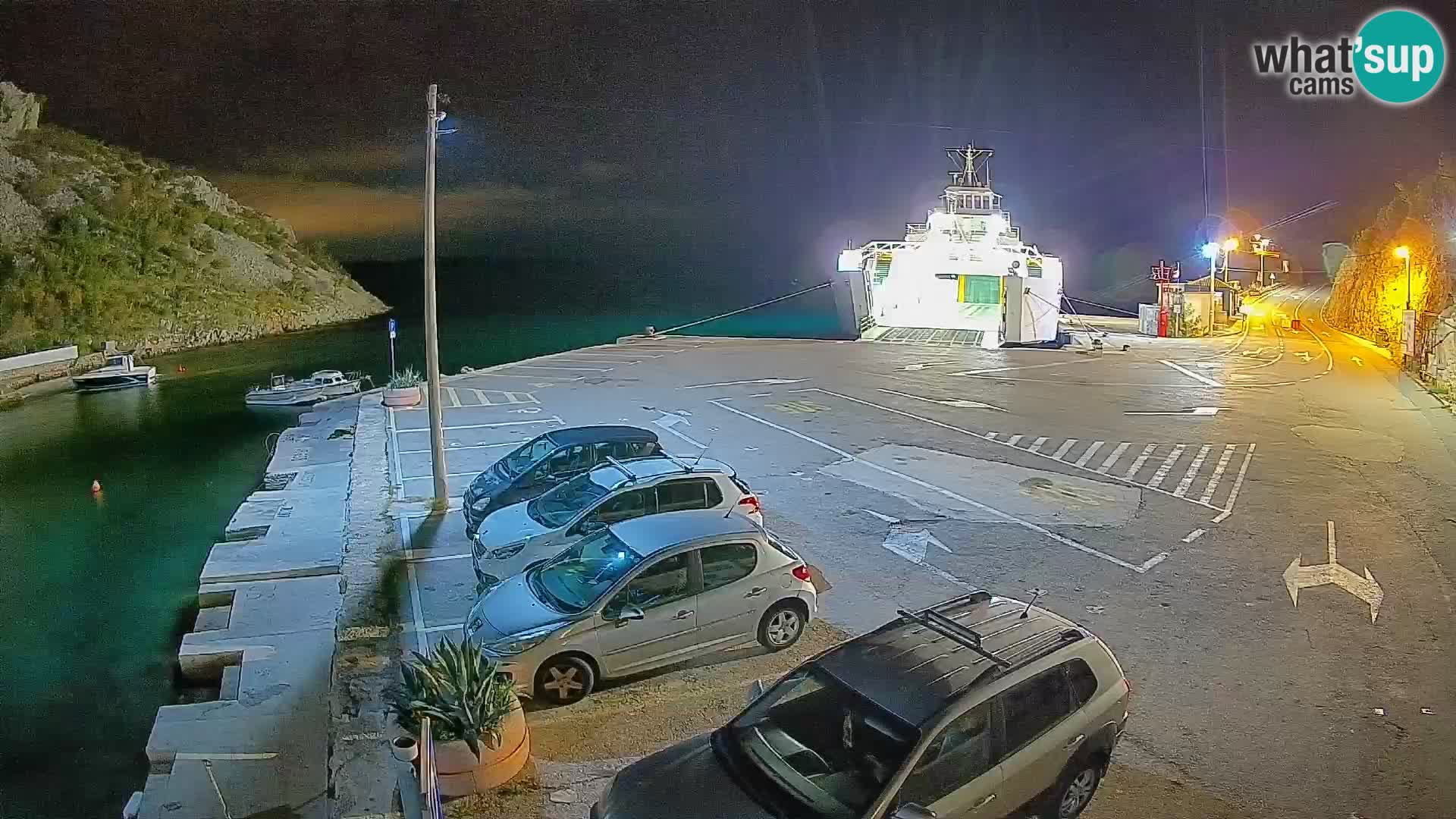 Webcam del puerto de ferris de Prizna – hacia la isla de Pag