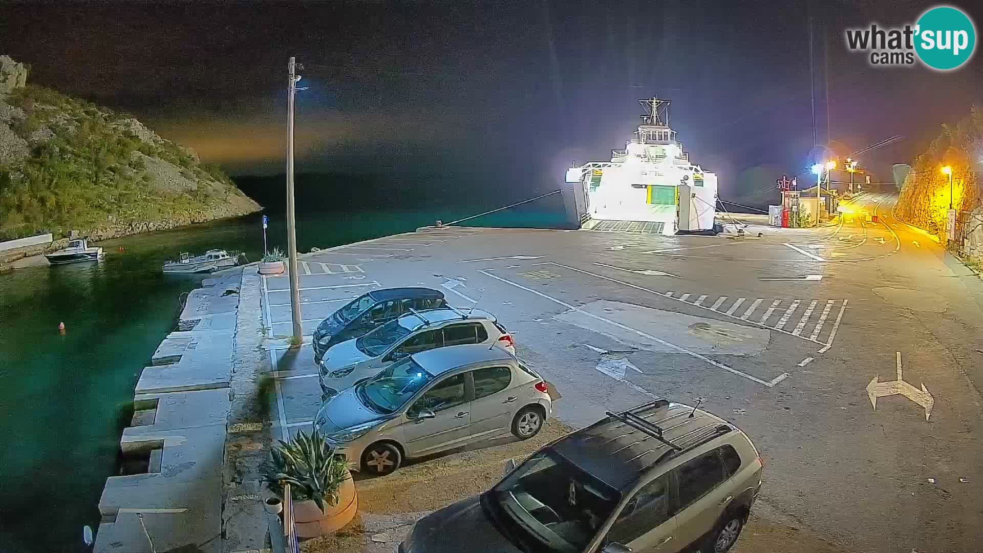 Webcam del puerto de ferris de Prizna – hacia la isla de Pag