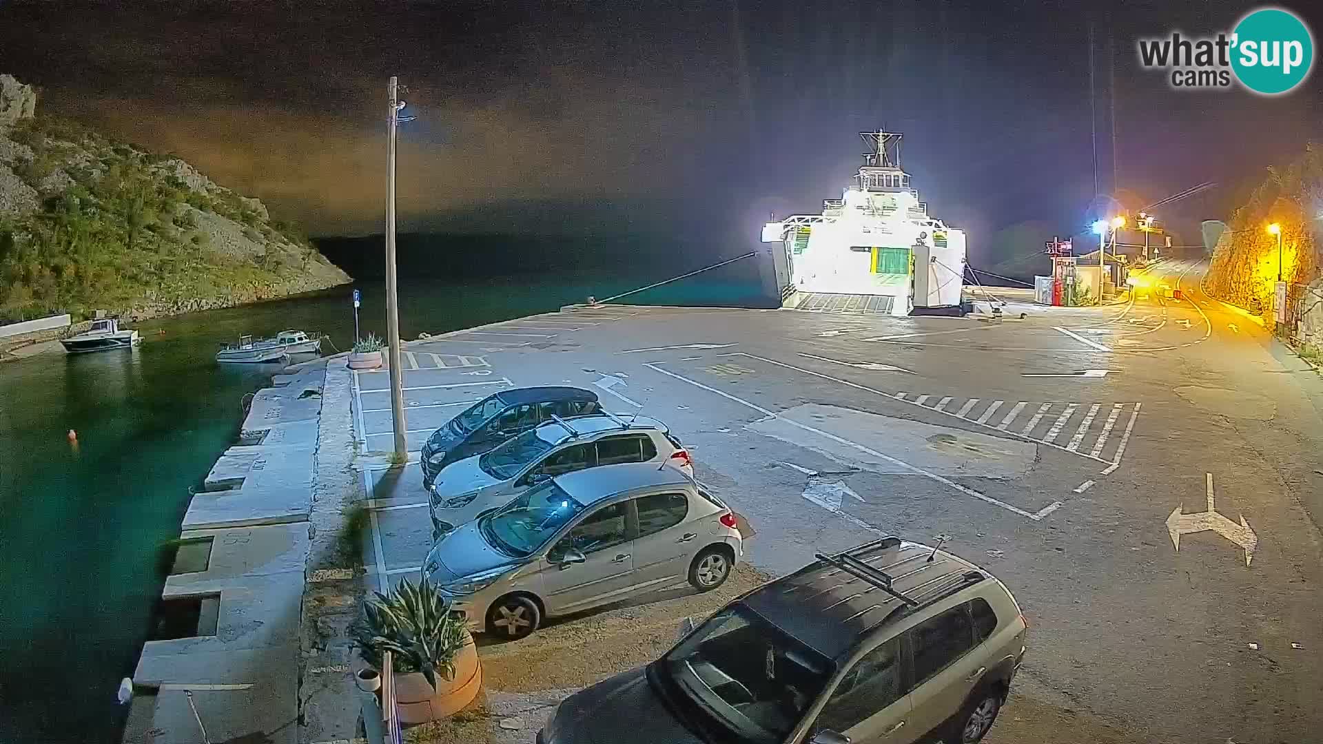 Webcam del puerto de ferris de Prizna – hacia la isla de Pag