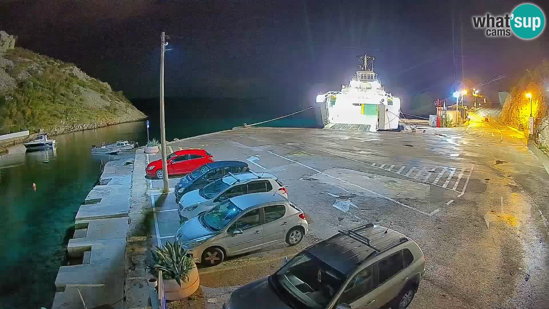 Webcam del puerto de ferris de Prizna – hacia la isla de Pag