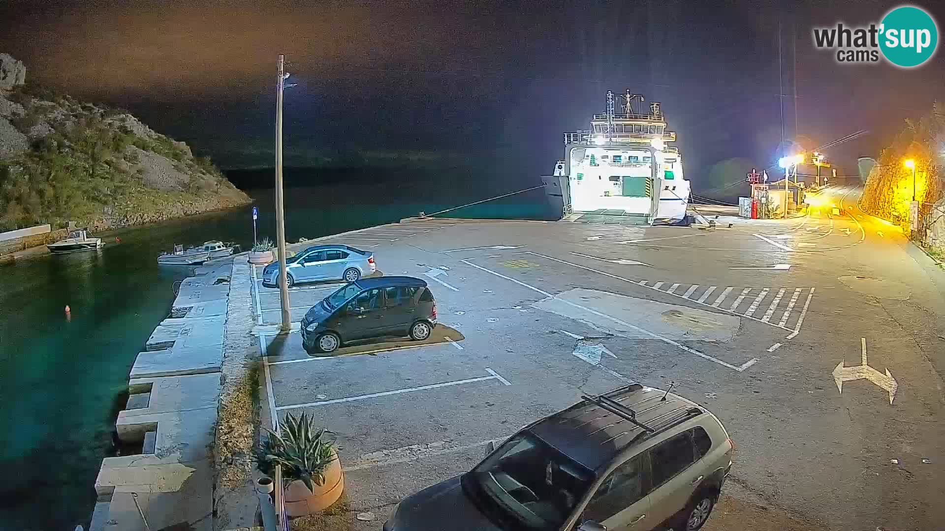 Webcam del puerto de ferris de Prizna – hacia la isla de Pag