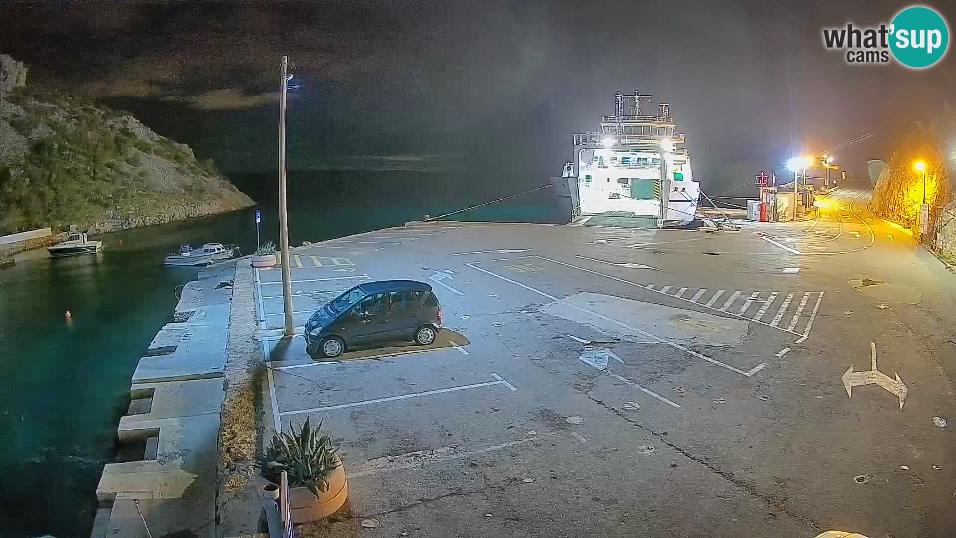 Webcam del puerto de ferris de Prizna – hacia la isla de Pag