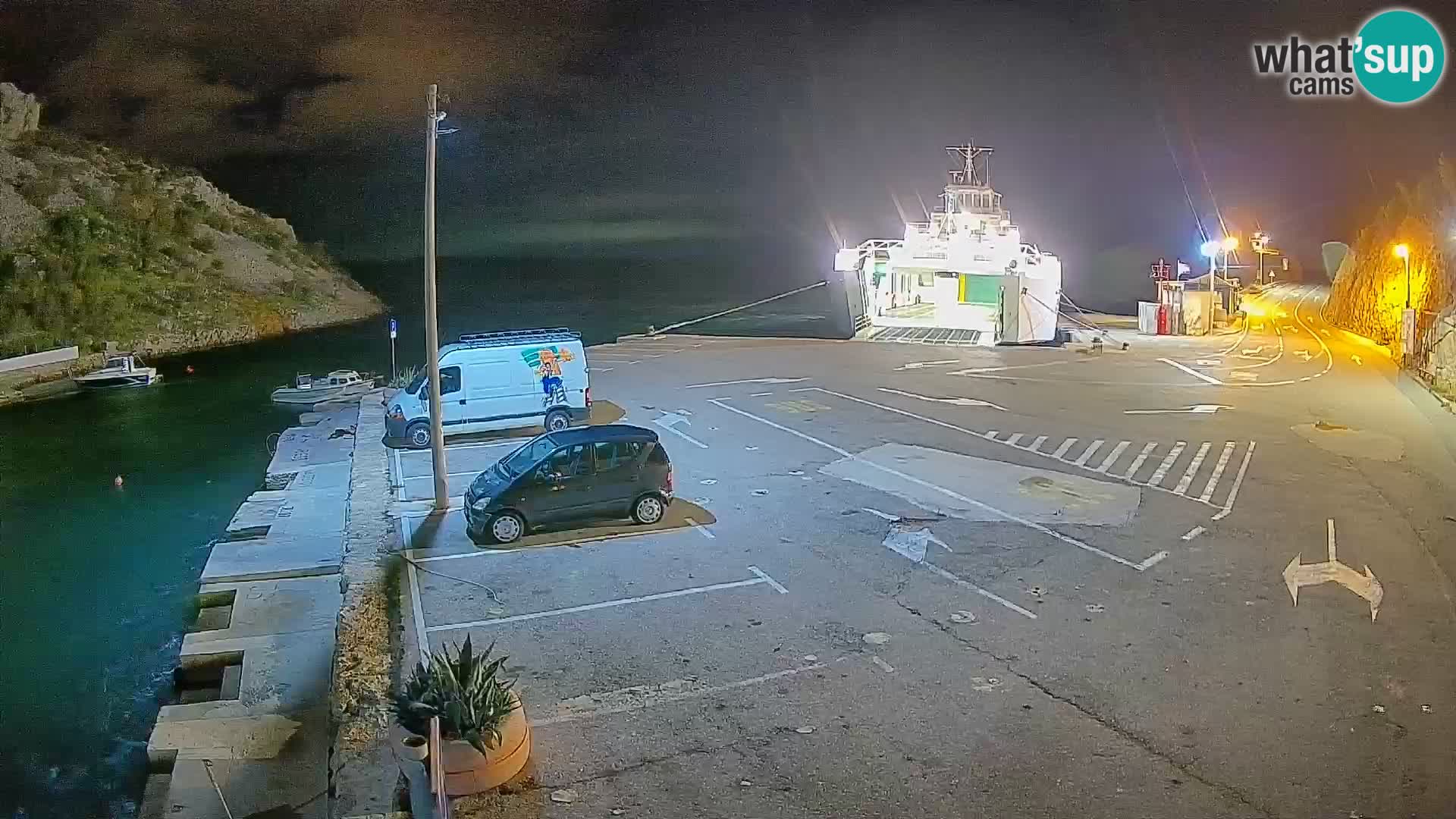 Spletna kamera trajektno pristanišče Prizna – proti otoku Pag