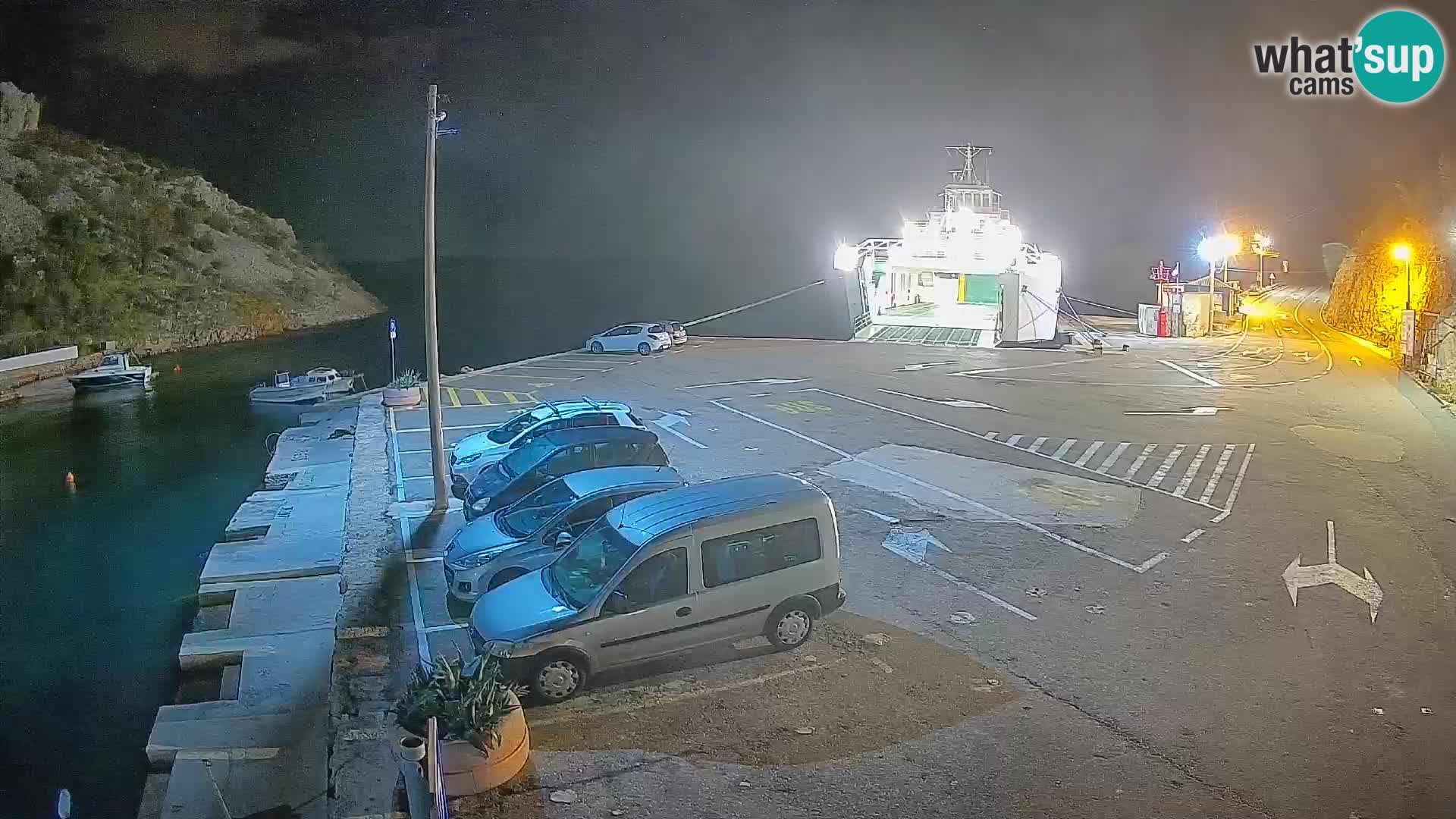 Spletna kamera trajektno pristanišče Prizna – proti otoku Pag